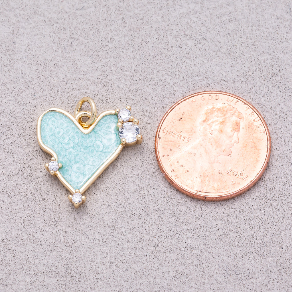 16K Gold Plated Pink & Blue Solitaire CZ Mother of Pearl Love Heart Charm - Sold Each