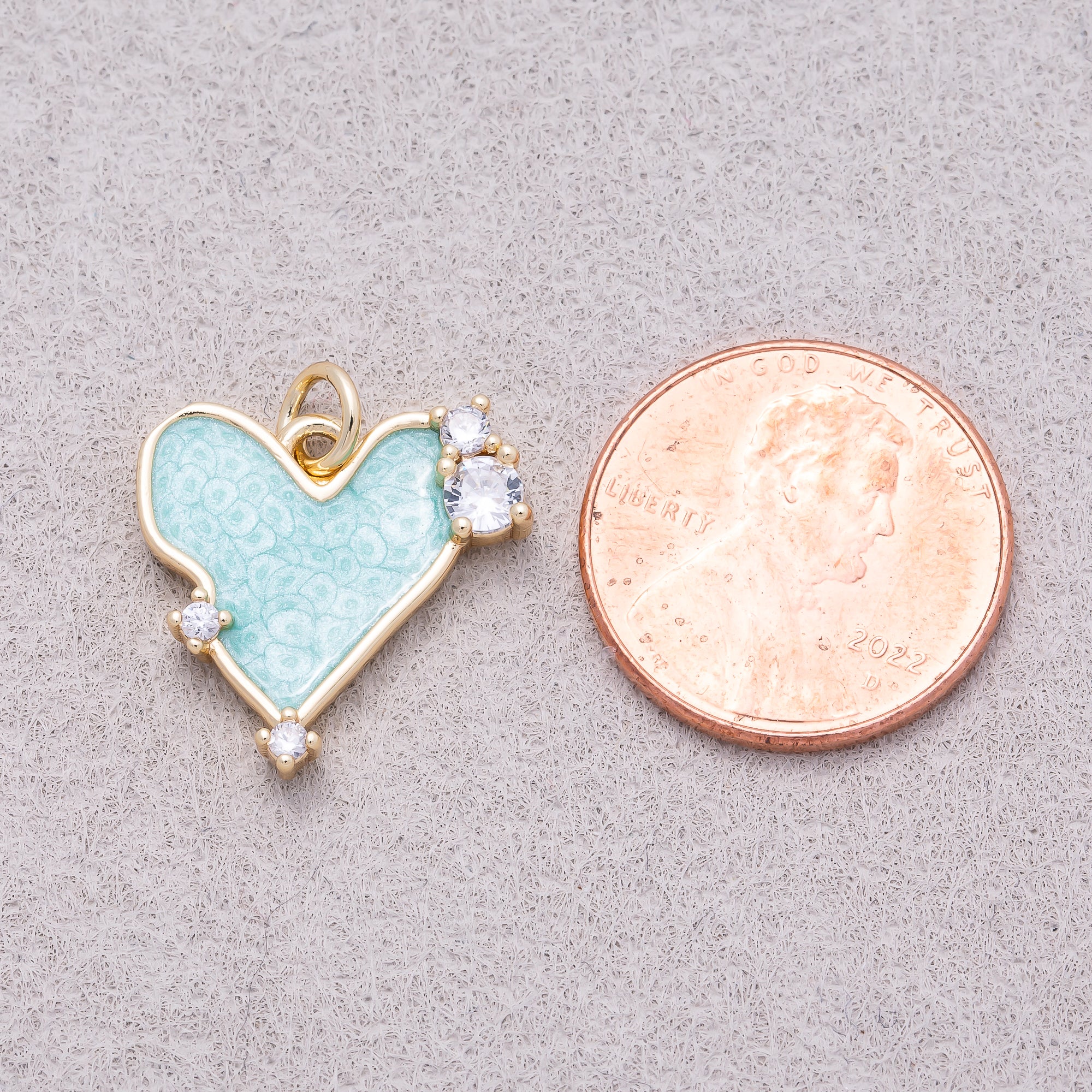 16K Gold Plated Pink & Blue Solitaire CZ Mother of Pearl Love Heart Charm - Sold Each