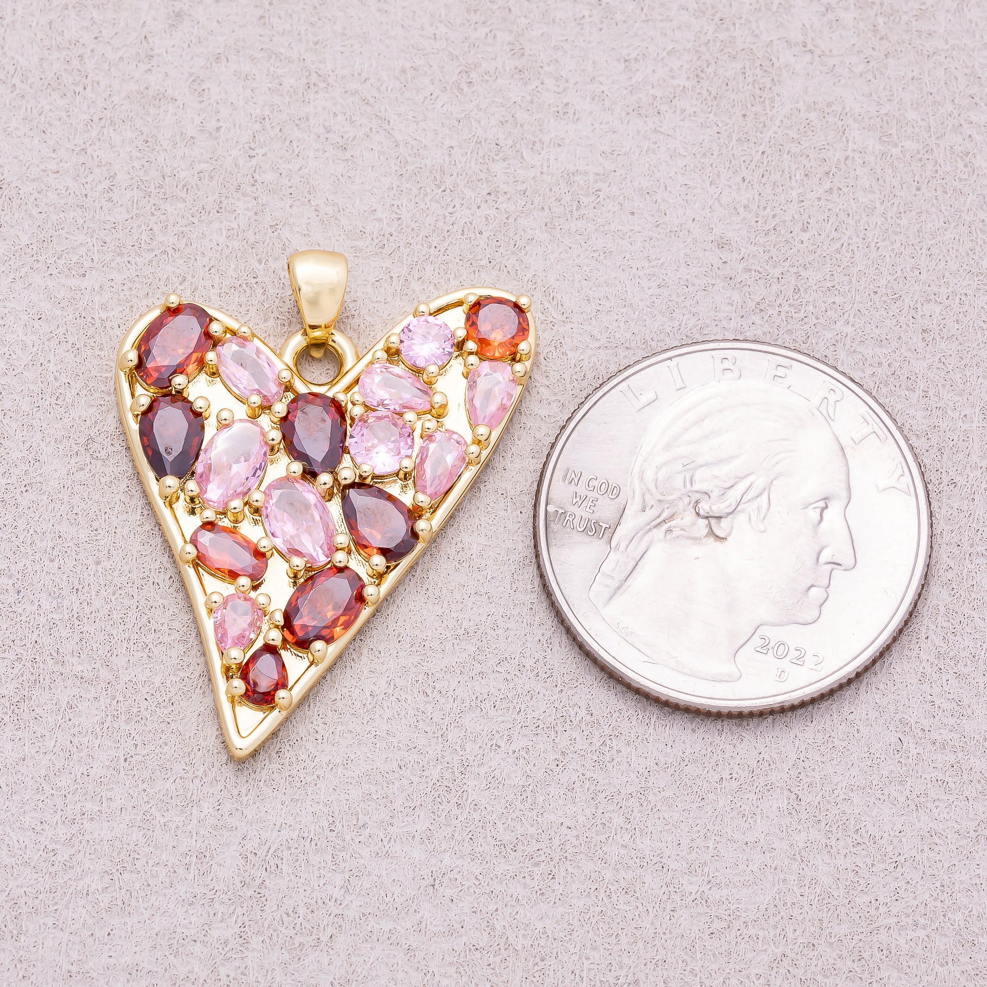 16K Gold Plated Colorful Multi Cut CZ Asymmetric Heart Pendant - Sold Each