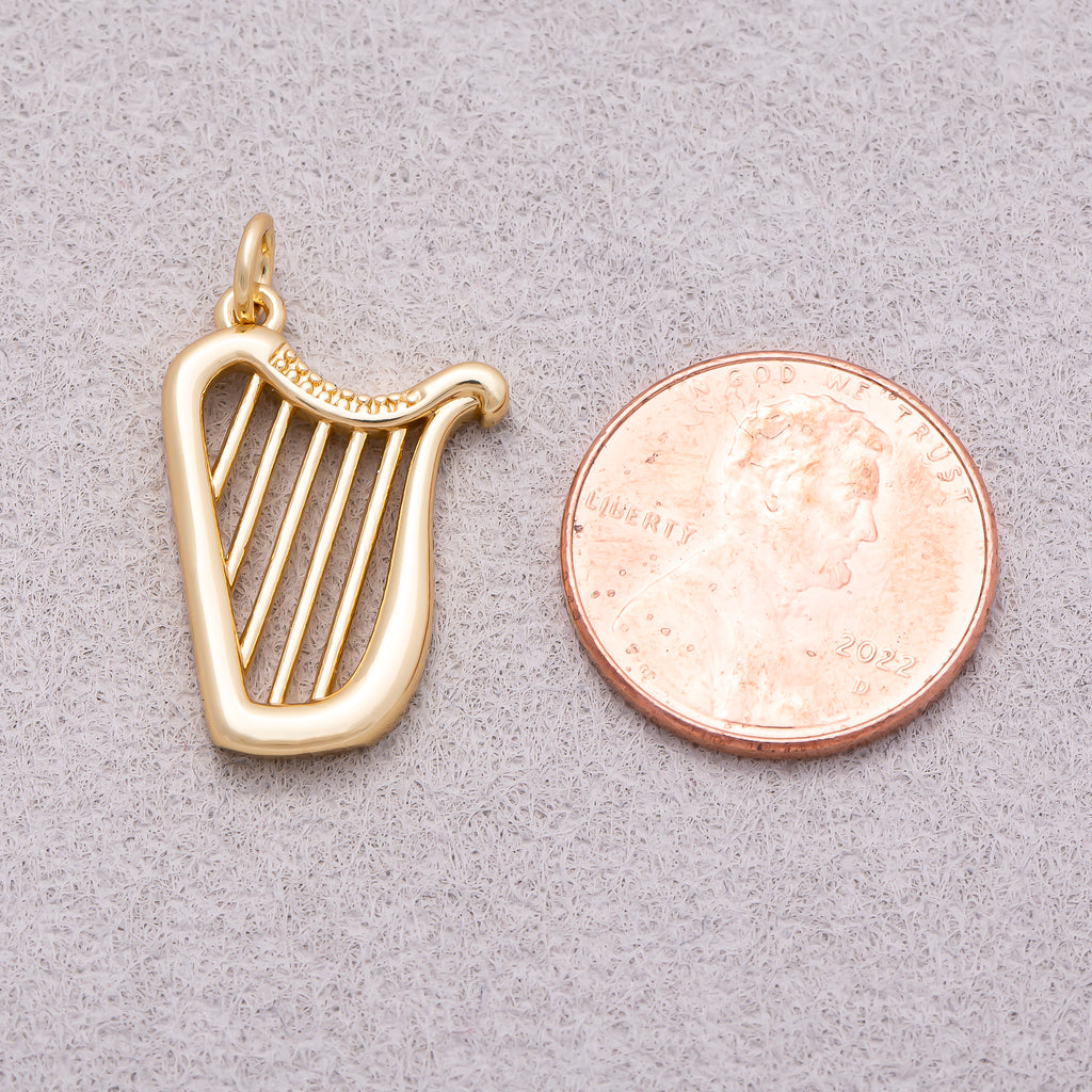 16K Gold Plated Plain Harp Musical Instrument Charm - Sold Each