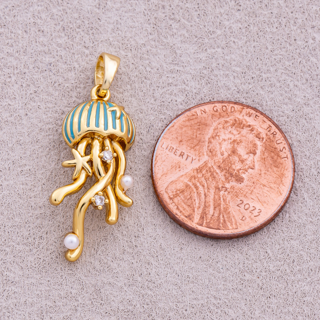 16K Gold Plated Clear CZ Celestial Jellyfish Charm - Sold Each