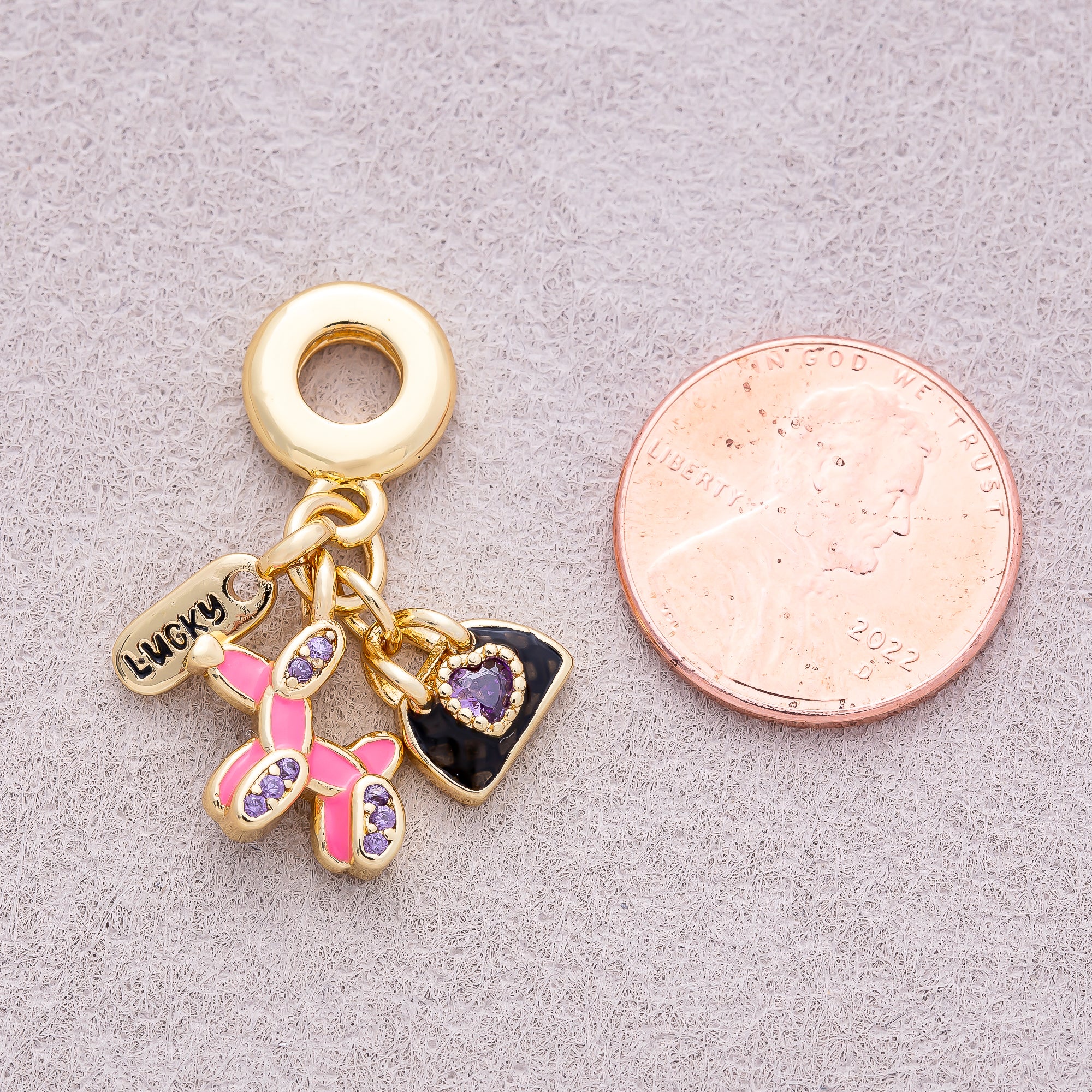 16K Gold Plated Multi-Dangle Dog, Handbag, and Lucky Tag Pendant - Sold Each