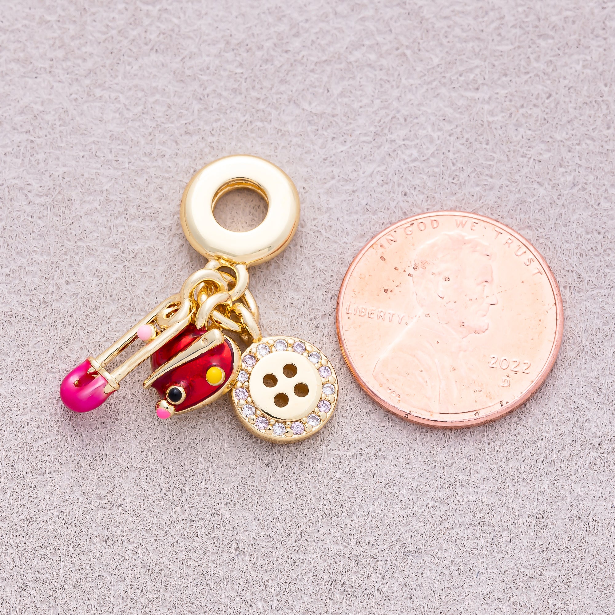 16K Gold Plated Multi-Dangle Sewing Kit Theme Pendant - Sold Each