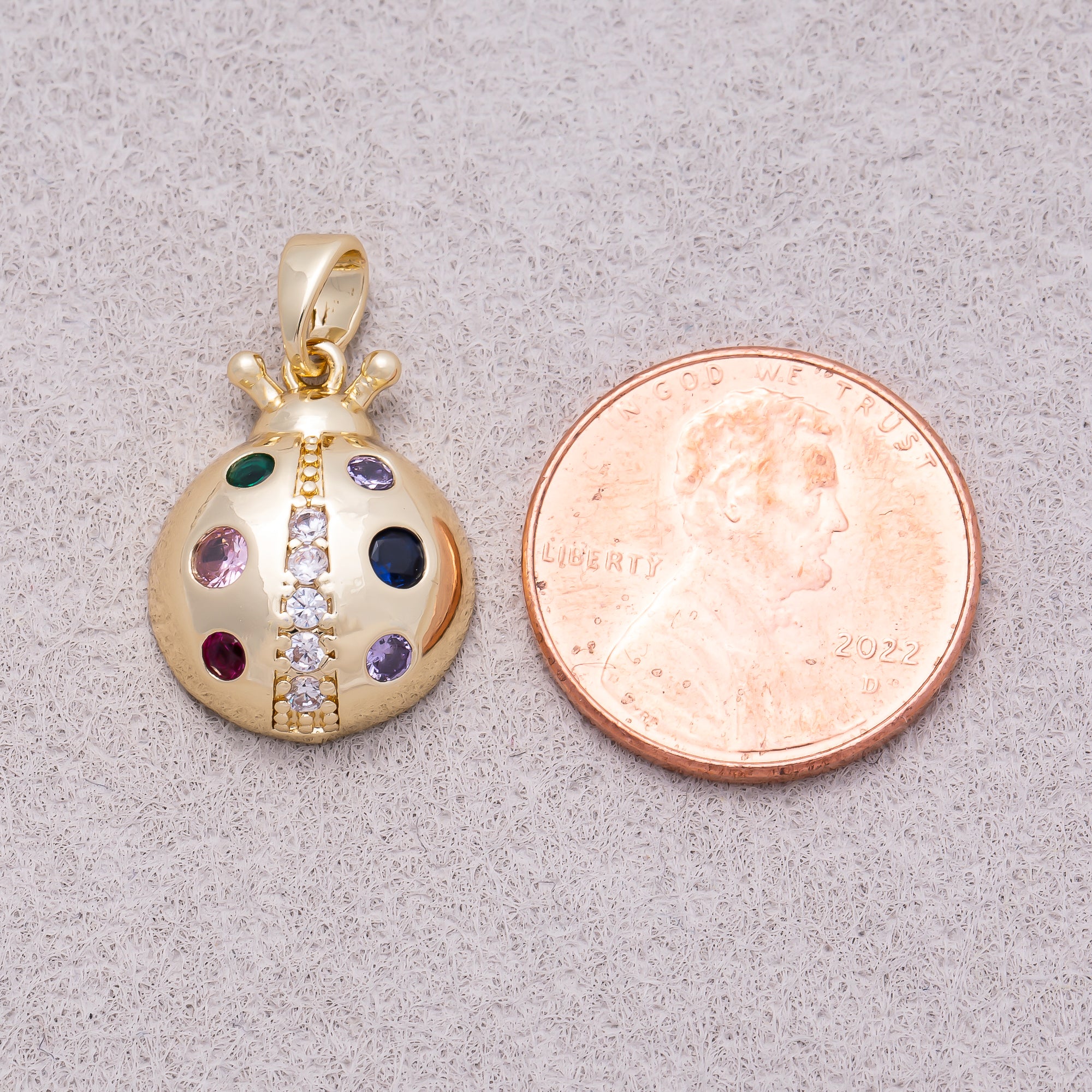 16K Gold Plated Colorful Birthstone CZ Lady Bug Animal Pendant - Sold Each