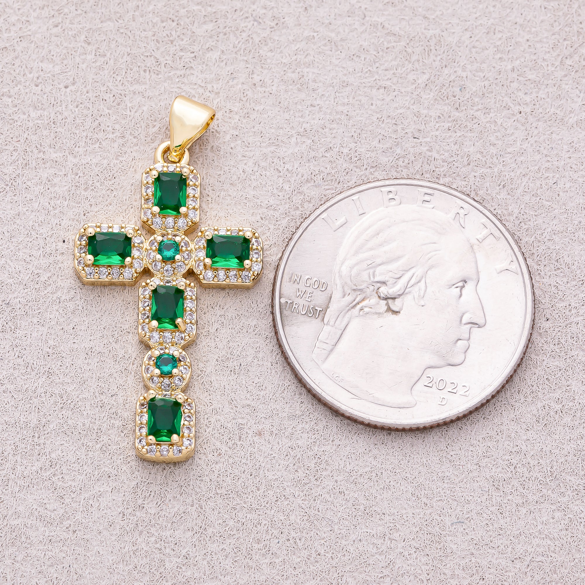 16K Gold Plated Micro Paved CZ Baguette Religious Cross Pendant - Sold Each