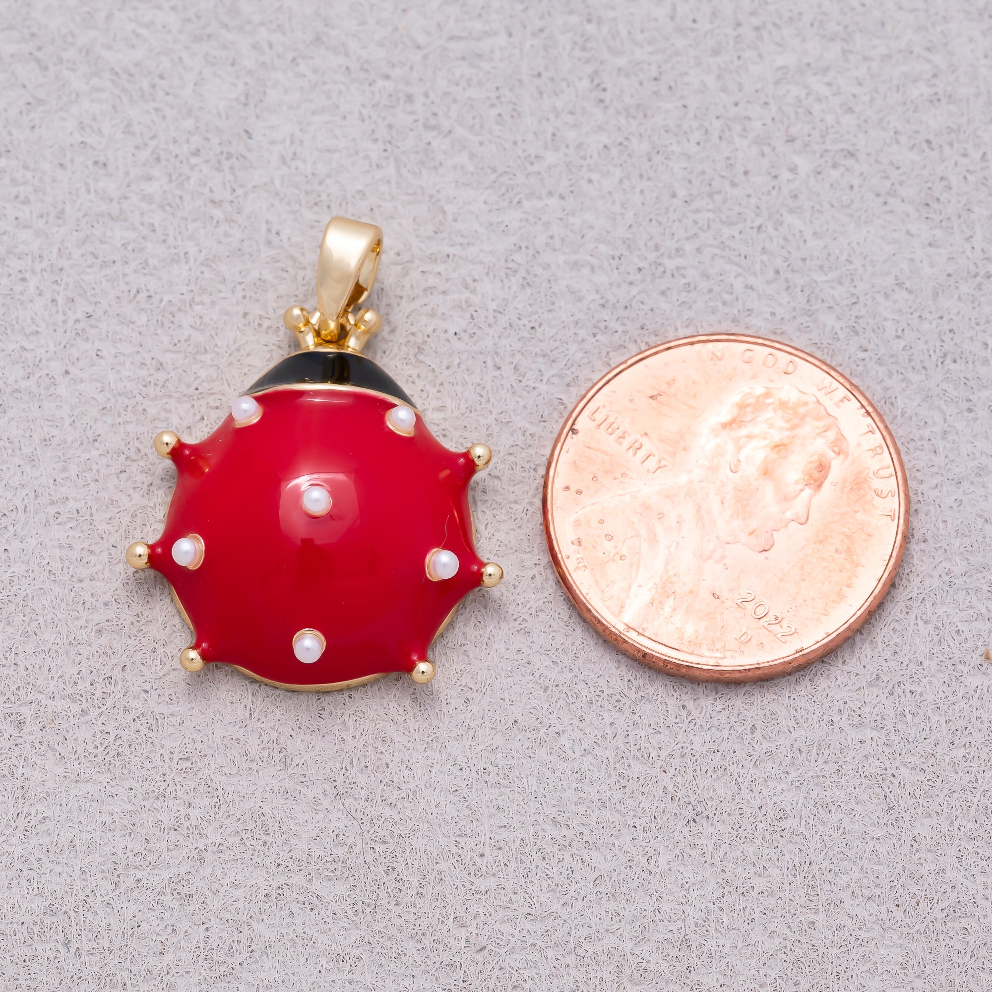16K Gold Plated Red Enamel Lady Bug Animal Pendant - Sold Each