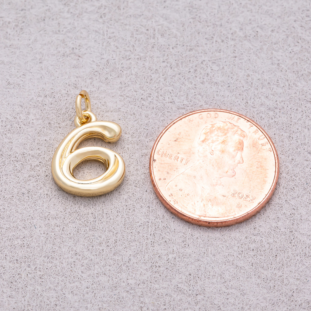 16K Gold Plated Vintage Molten Number Charm (0-9) - Sold Each