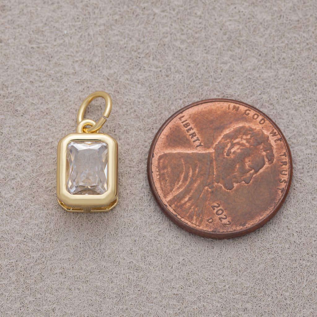 16K Gold Plated Clear Baguette CZ Bezel Rectangular Charm - Sold Each