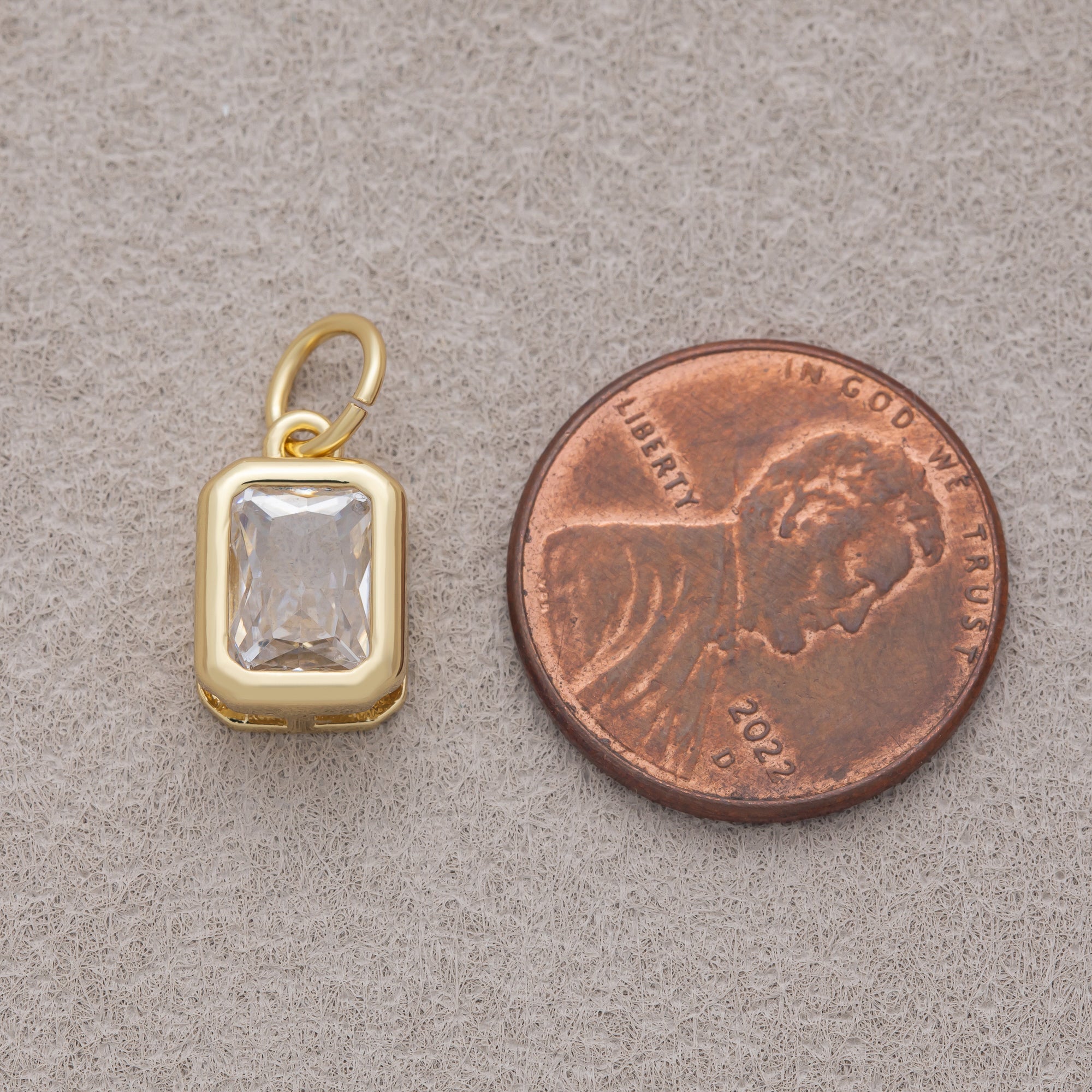 16K Gold Plated Clear Baguette CZ Bezel Rectangular Charm - Sold Each