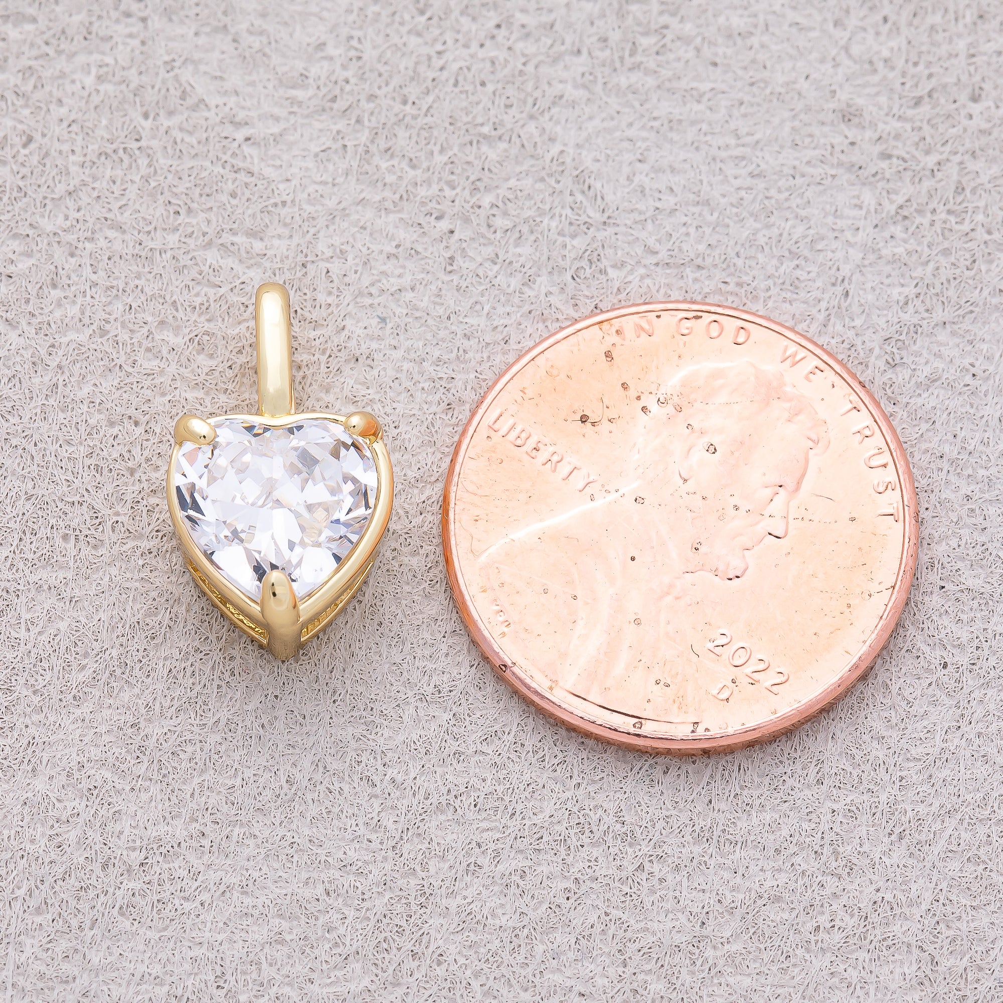 16K Gold Plated Clear CZ Love Heart Pendant - Sold Each