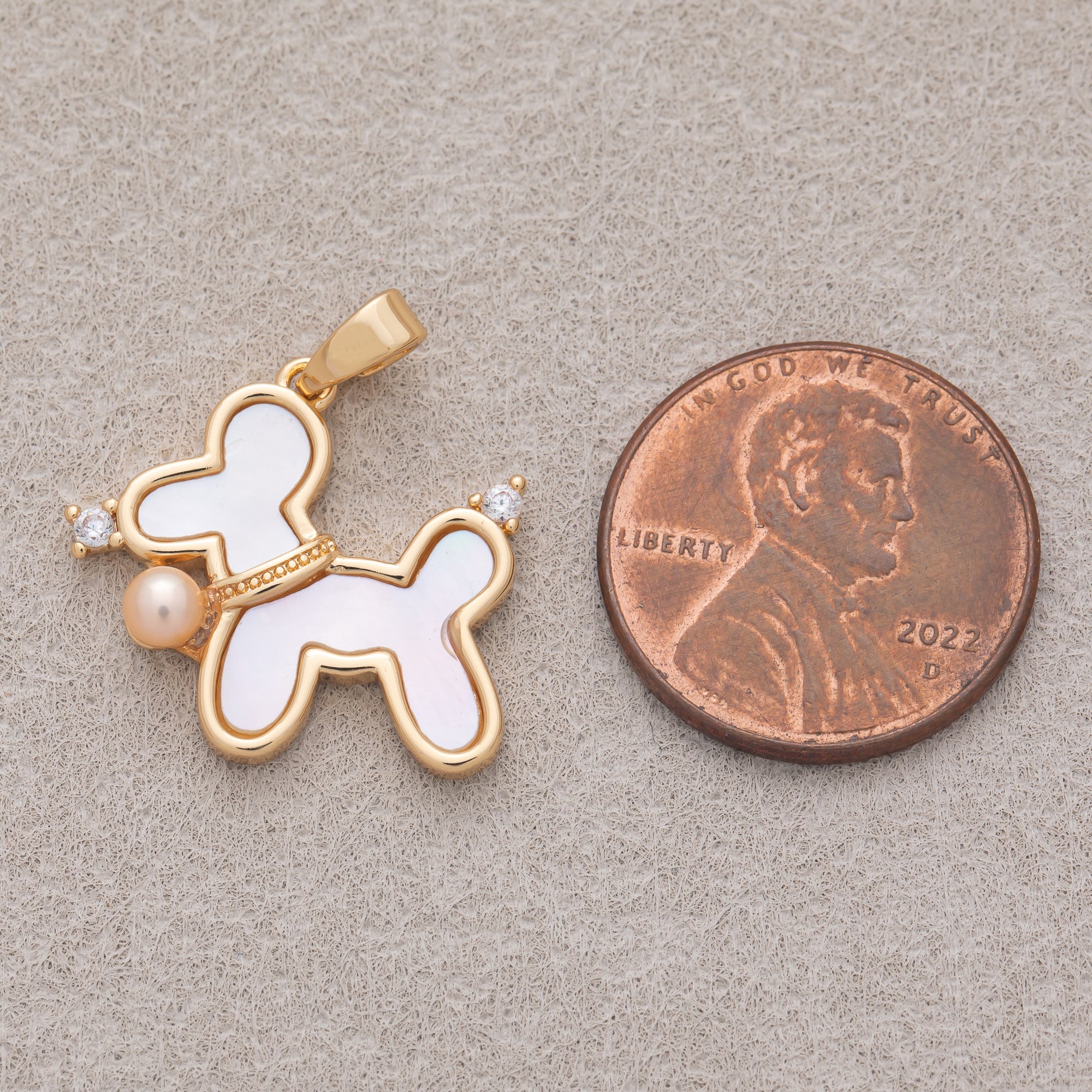 16K Gold Plated CZ Pink Shell Pearl Puppy Pet Pendant - Sold Each