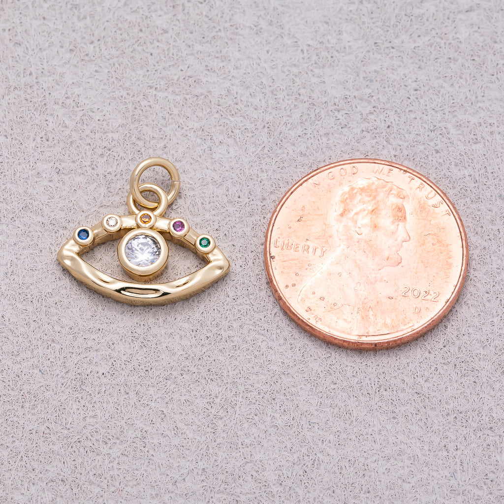 16K Gold Plated Colorful CZ Open Evil Eye Religious Charm - Sold Each