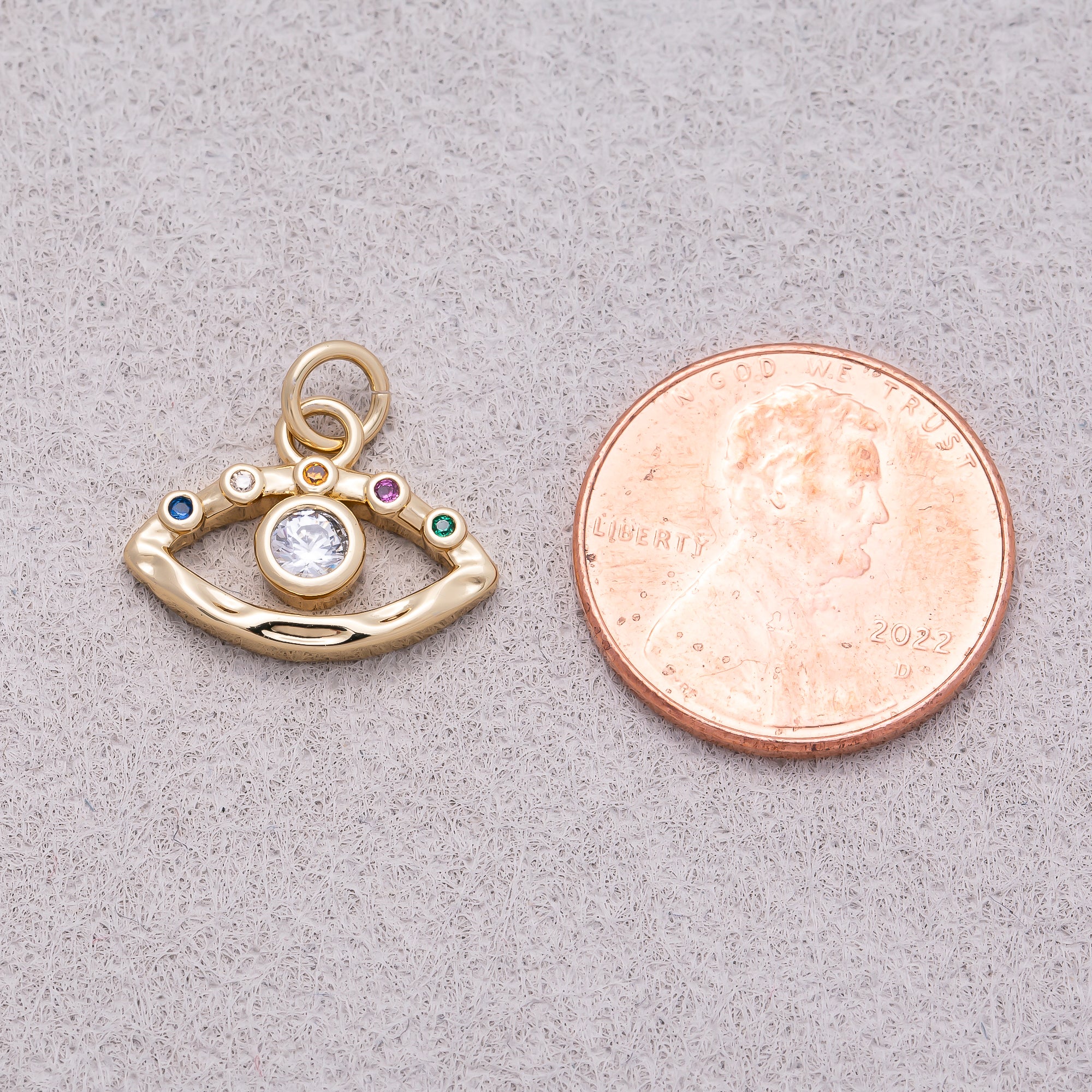 16K Gold Plated Colorful CZ Open Evil Eye Religious Charm - Sold Each