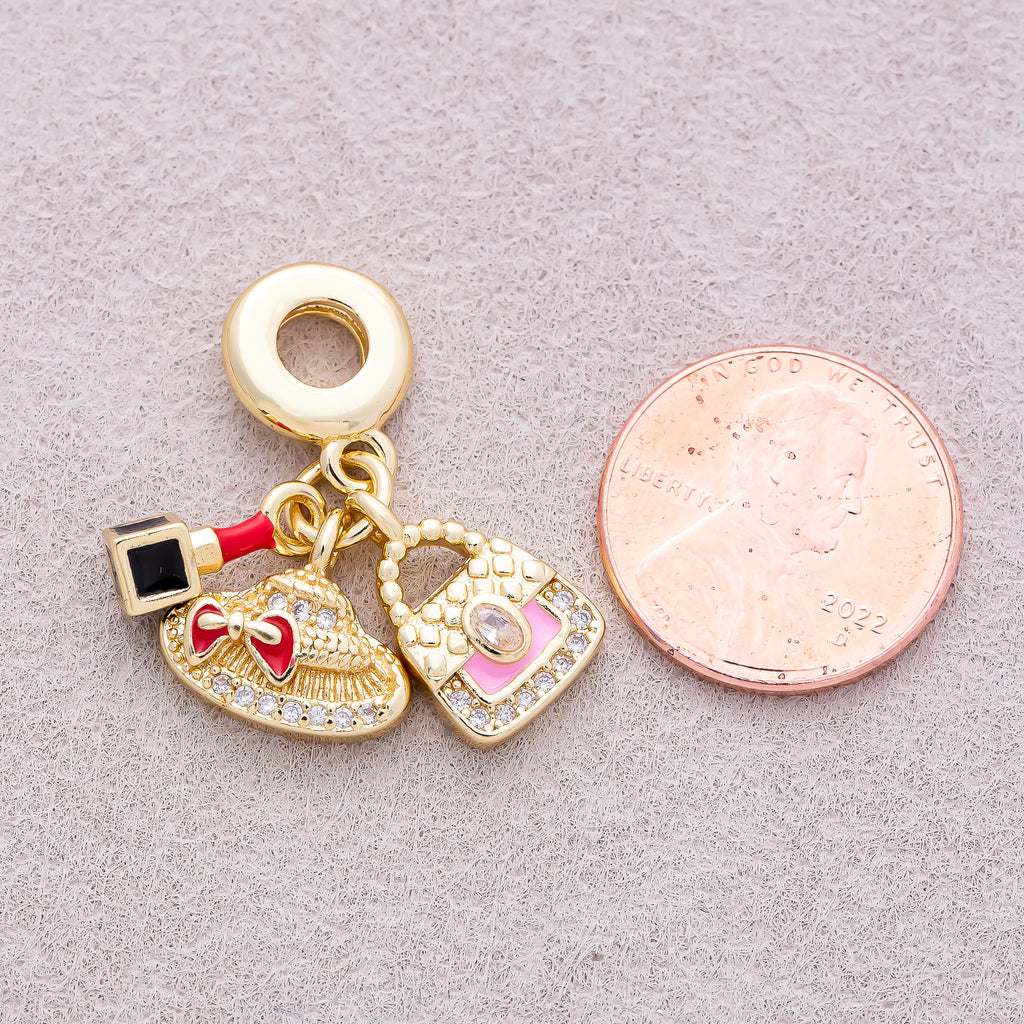 16K Gold Plated Multi-Dangle Fashion & Makeup Theme Pendant - Sold Each