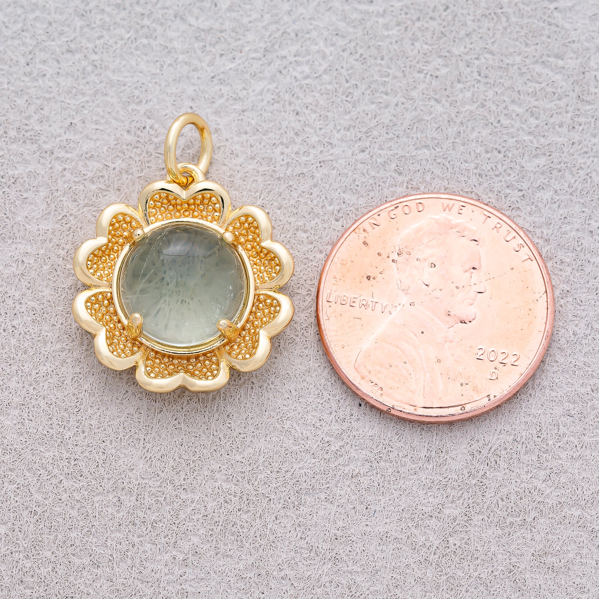 16K Gold Plated Natural Gemstone Blooming Flower Charm - Sold Each