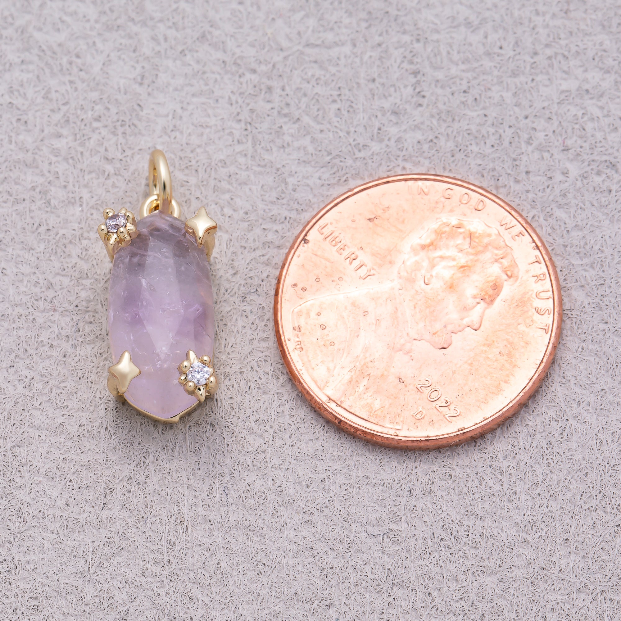 16K Gold Plated Faceted Natural Gemstone with Celestial Star Rectangular Pendant - Sold Each