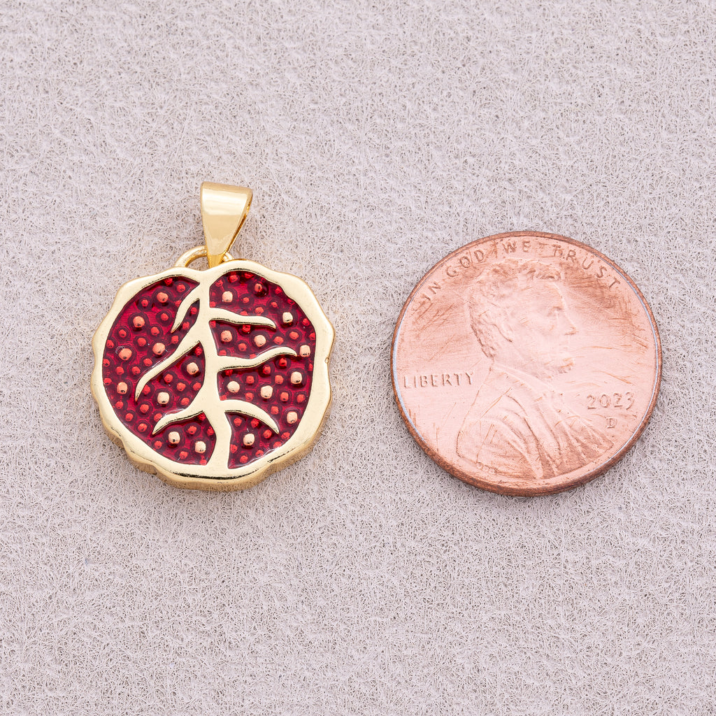 16K Gold Plated Half Pomegranate Fruit Pendant - Sold Each