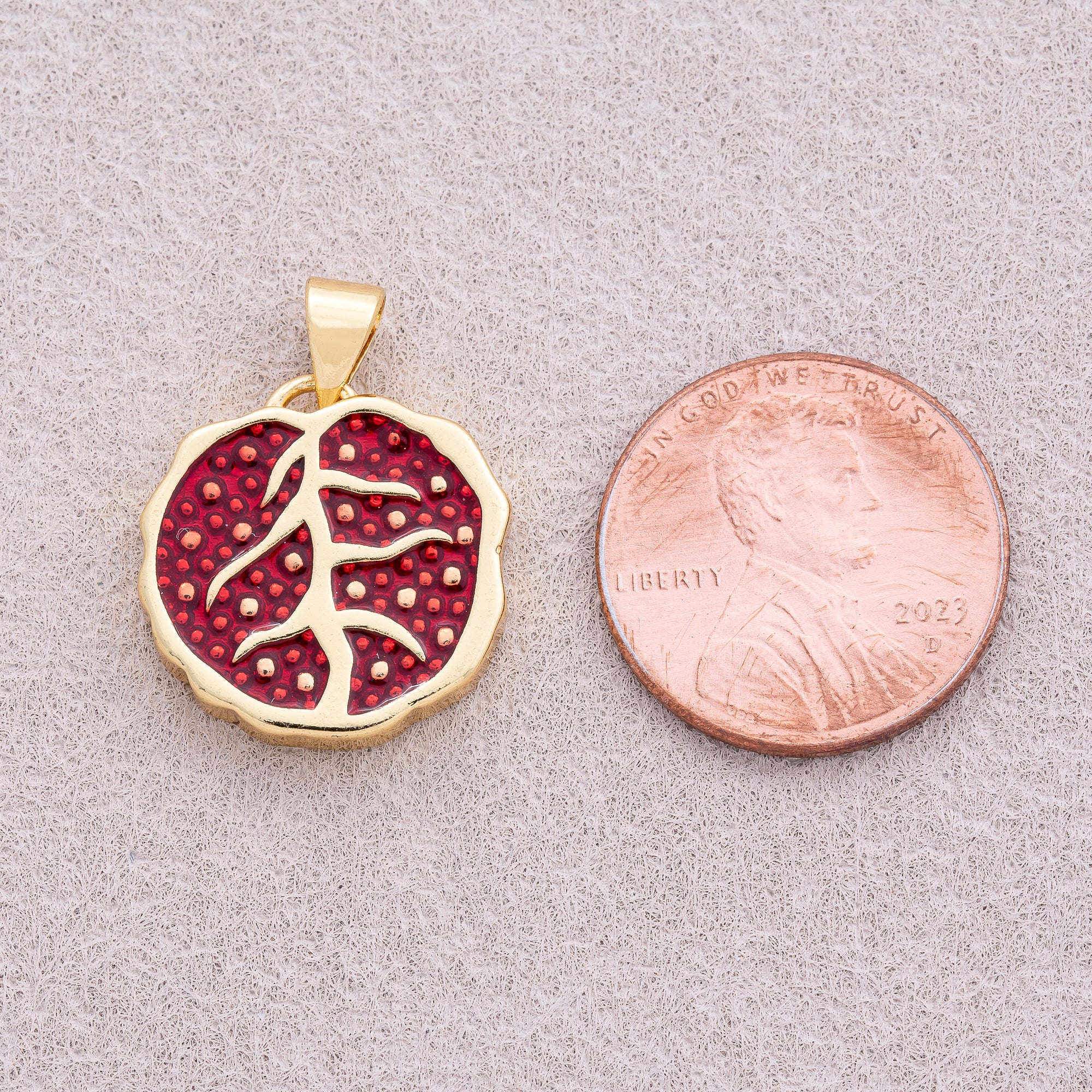 16K Gold Plated Half Pomegranate Fruit Pendant - Sold Each