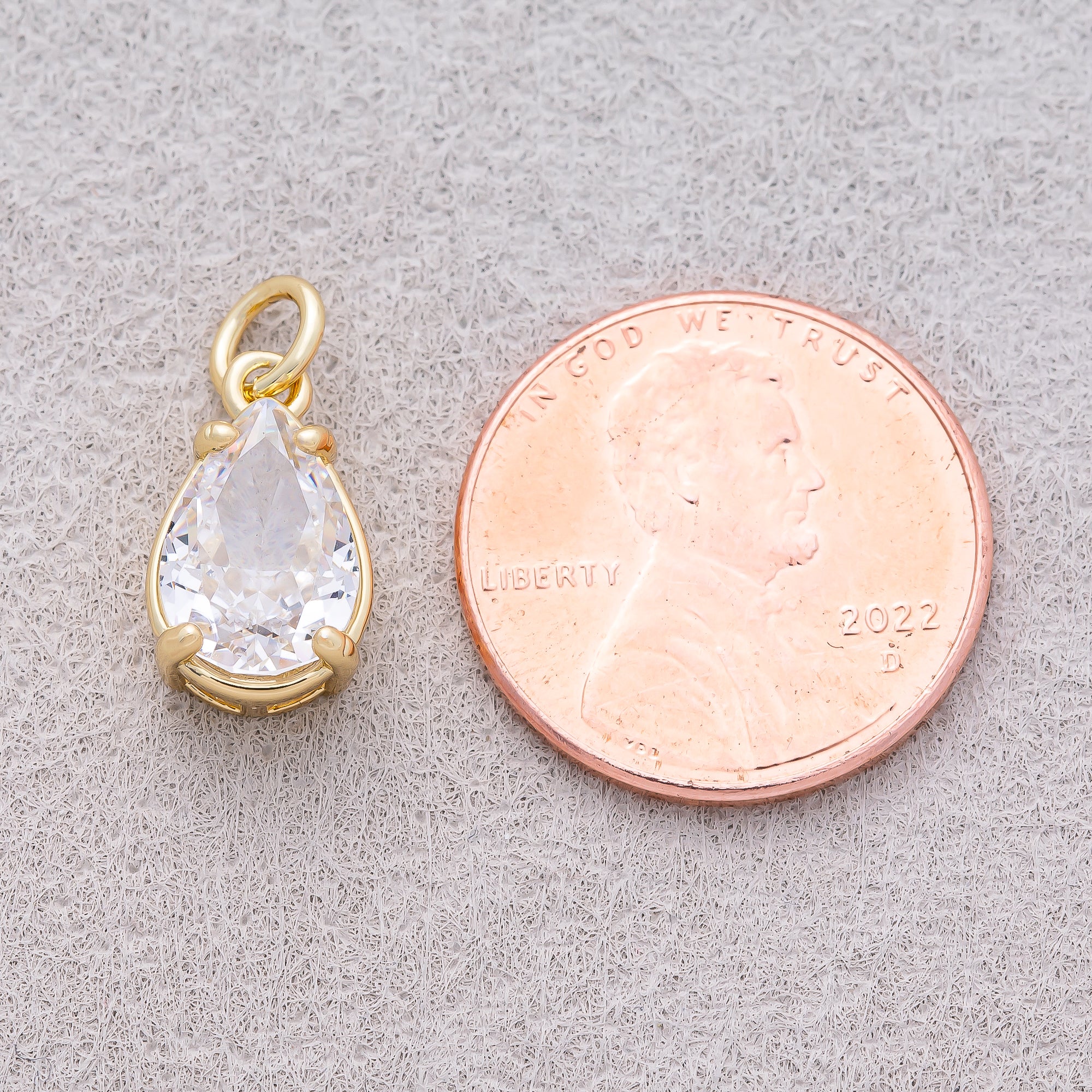 16K Gold Plated Clear CZ Teardrop Charm - Sold Each