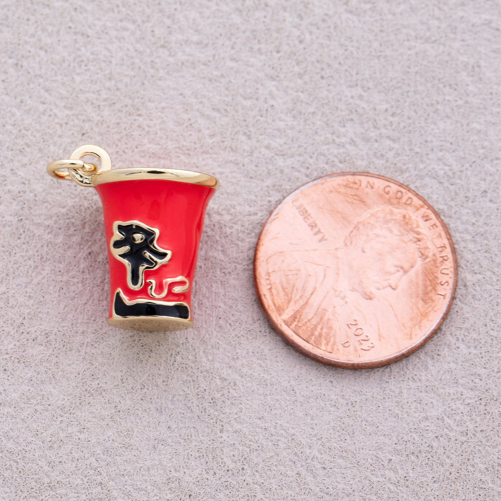 16K Gold Plated Red Enamel Delicious Ramen Cup Pendant - Sold Each