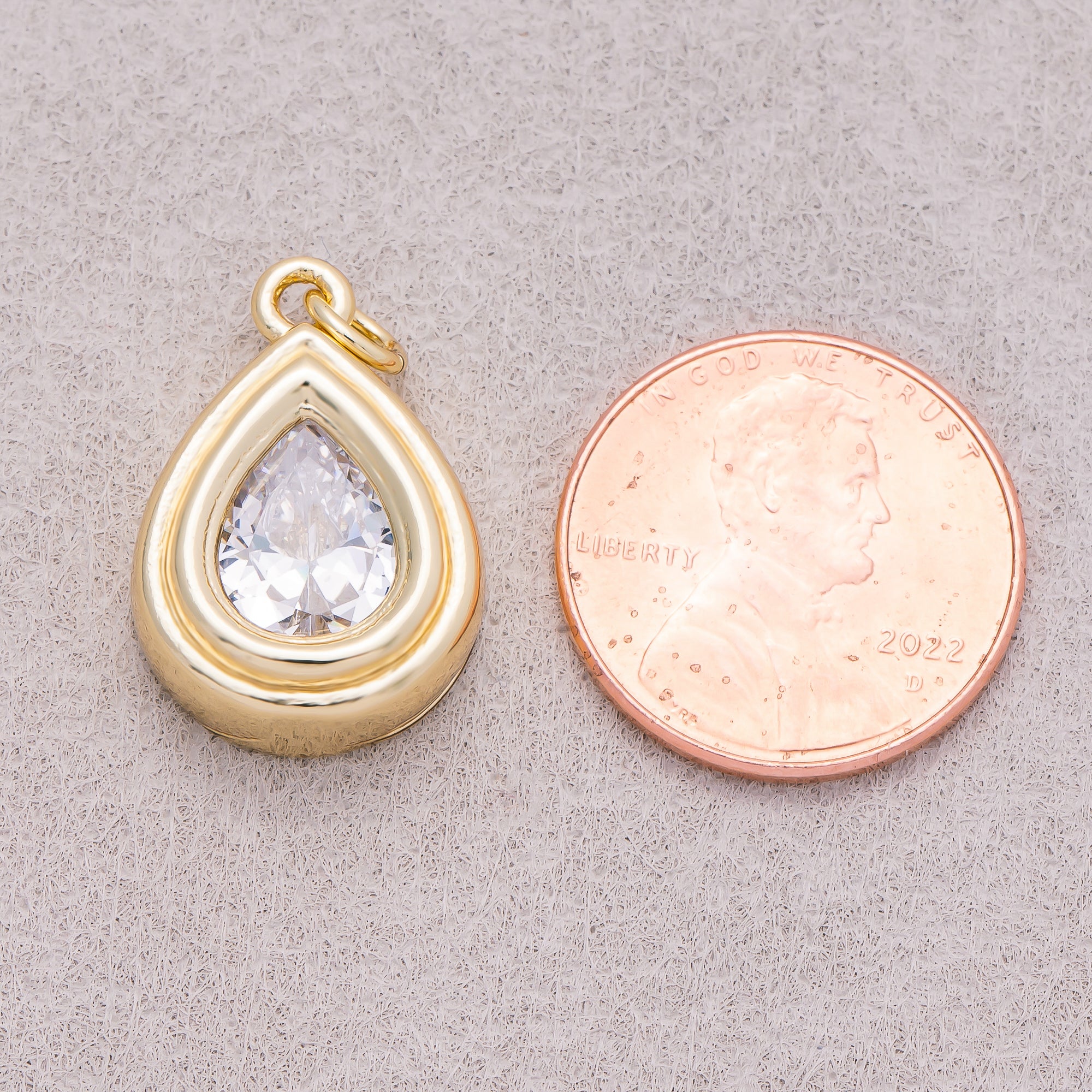 16K Gold Plated Clear CZ Teardrop Bezel Charm - Sold Each