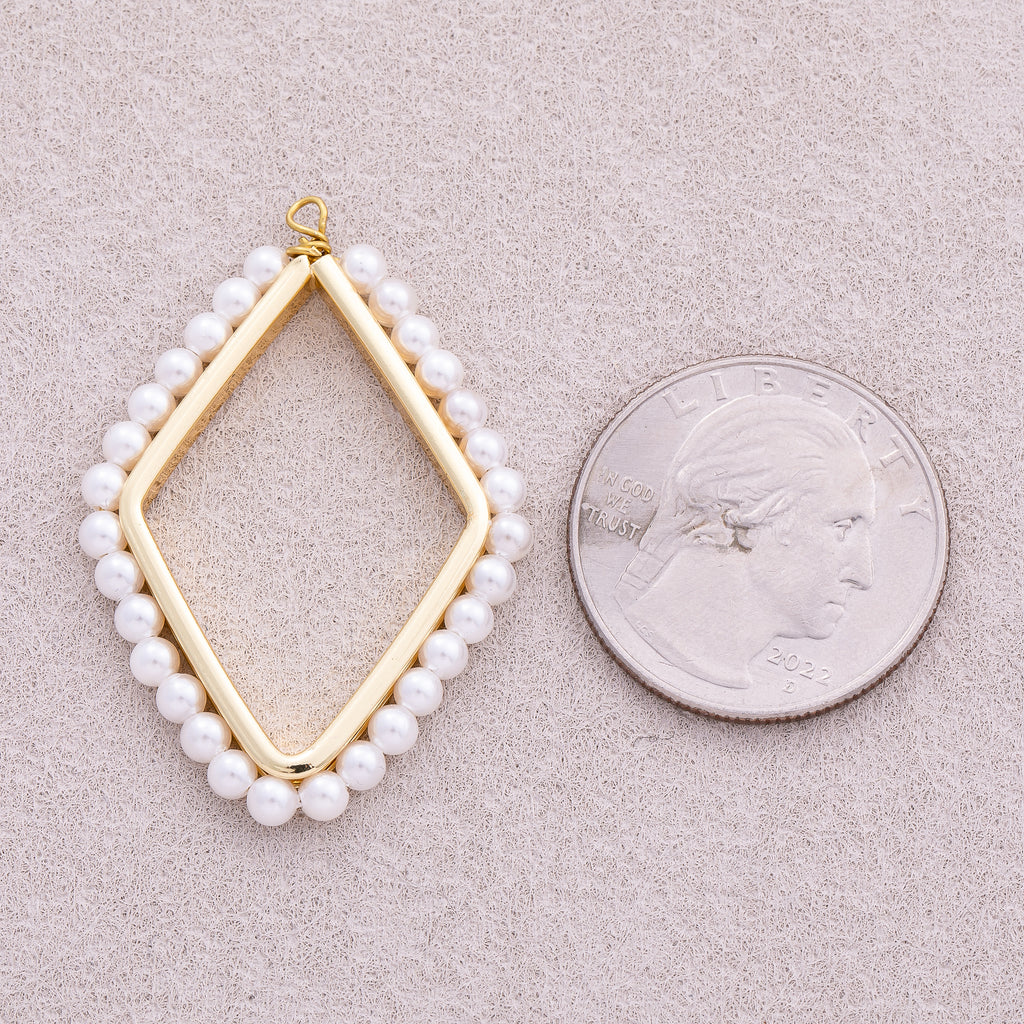 16K Gold Plated Shell Pearl Open Rhombus Geometric Charm - Sold Each