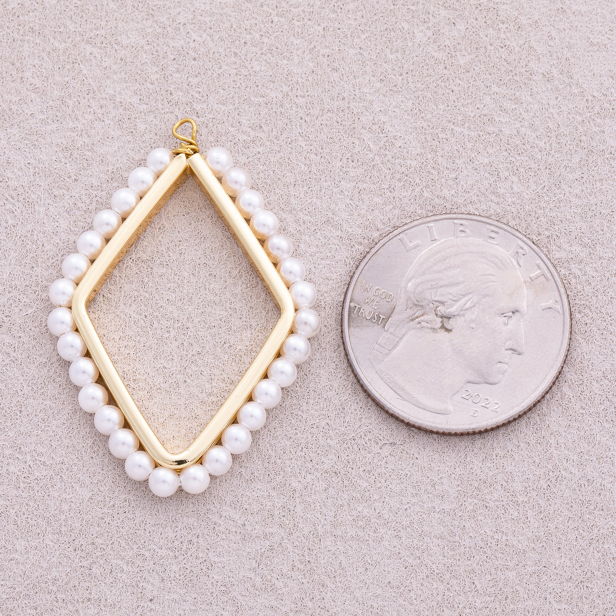 16K Gold Plated Shell Pearl Open Rhombus Geometric Charm - Sold Each