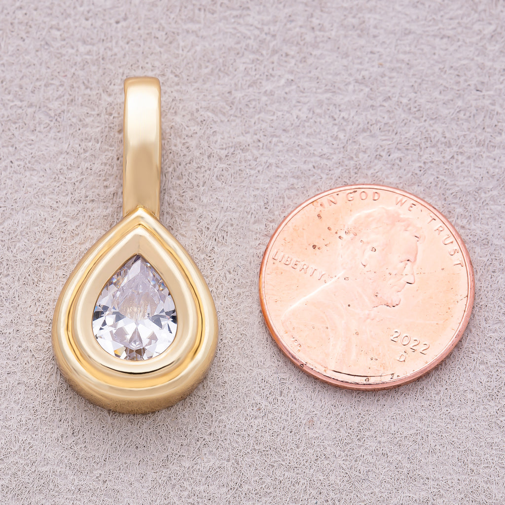 16K Gold Plated Clear CZ Teardrop Solitaire Bezel Pendant - Sold Each