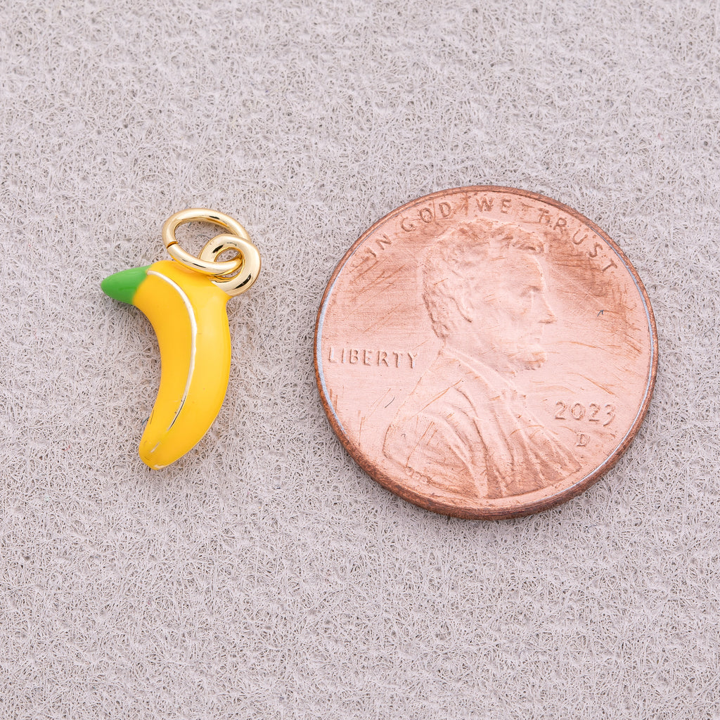 16K Gold Plated Yellow Banana Fruit Enamel Charm - Sold Each