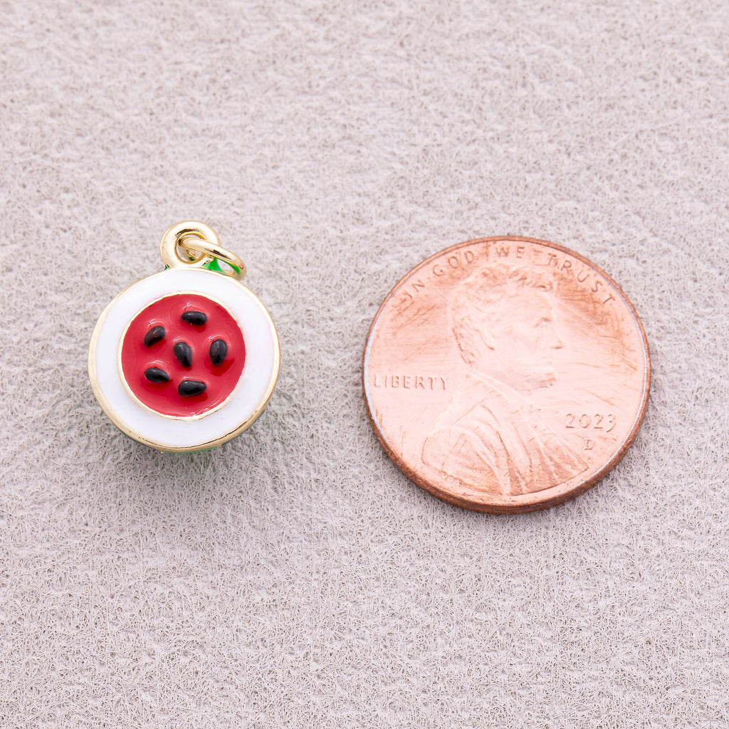 16K Gold Plated Red Enamel Watermelon Fruit Pendant - Sold Each