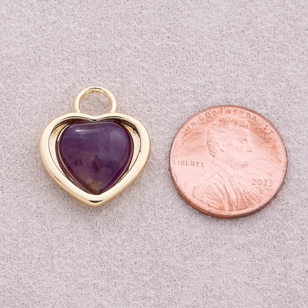 16K Gold Plated Violet Heart Padlock Pendant - Sold Each