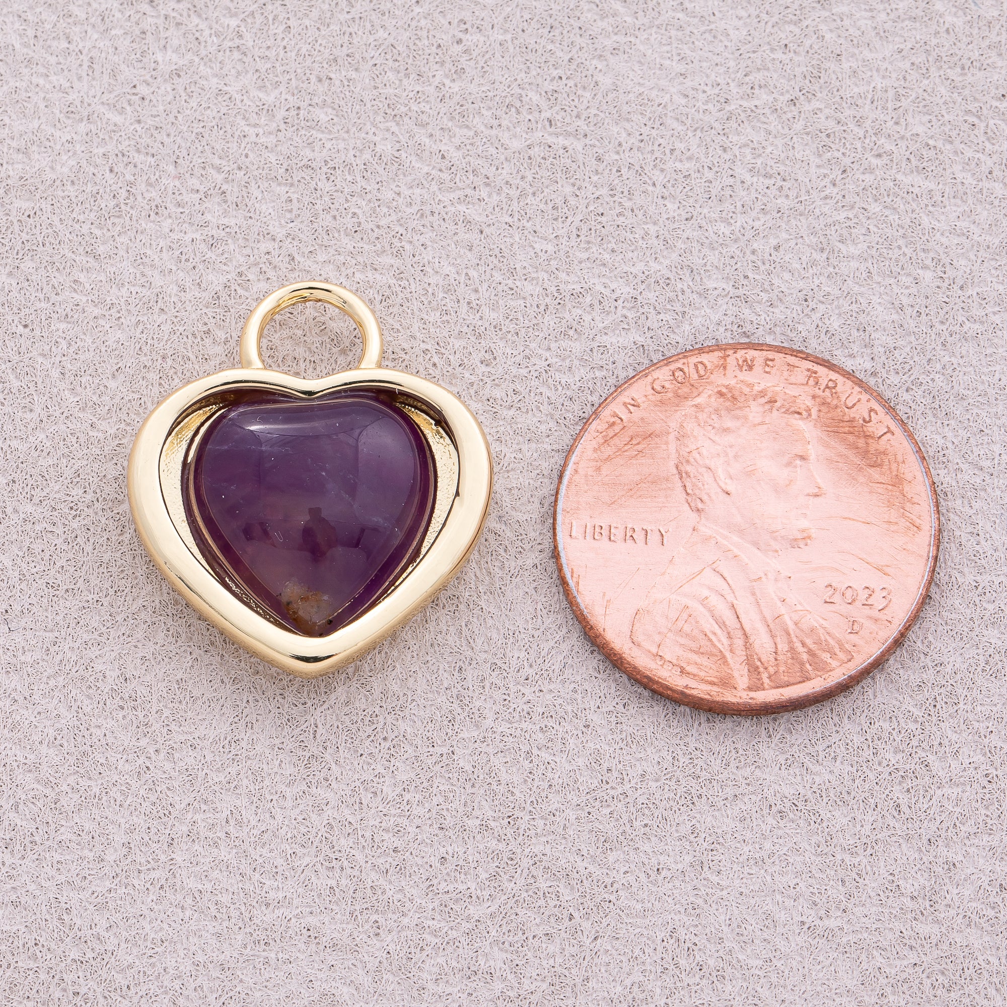 16K Gold Plated Violet Heart Padlock Pendant - Sold Each