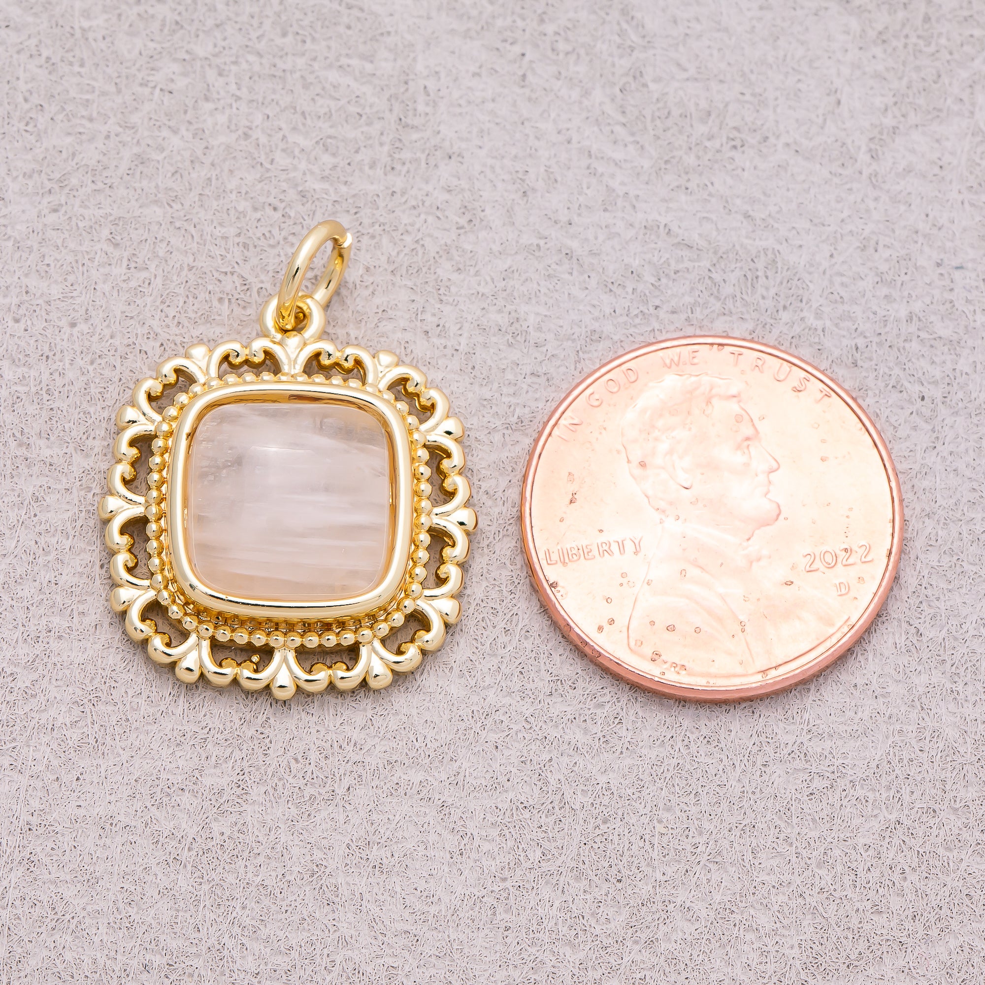 16K Gold Plated Colorful Natural Gemstone Filigree Square Charm - Sold Each