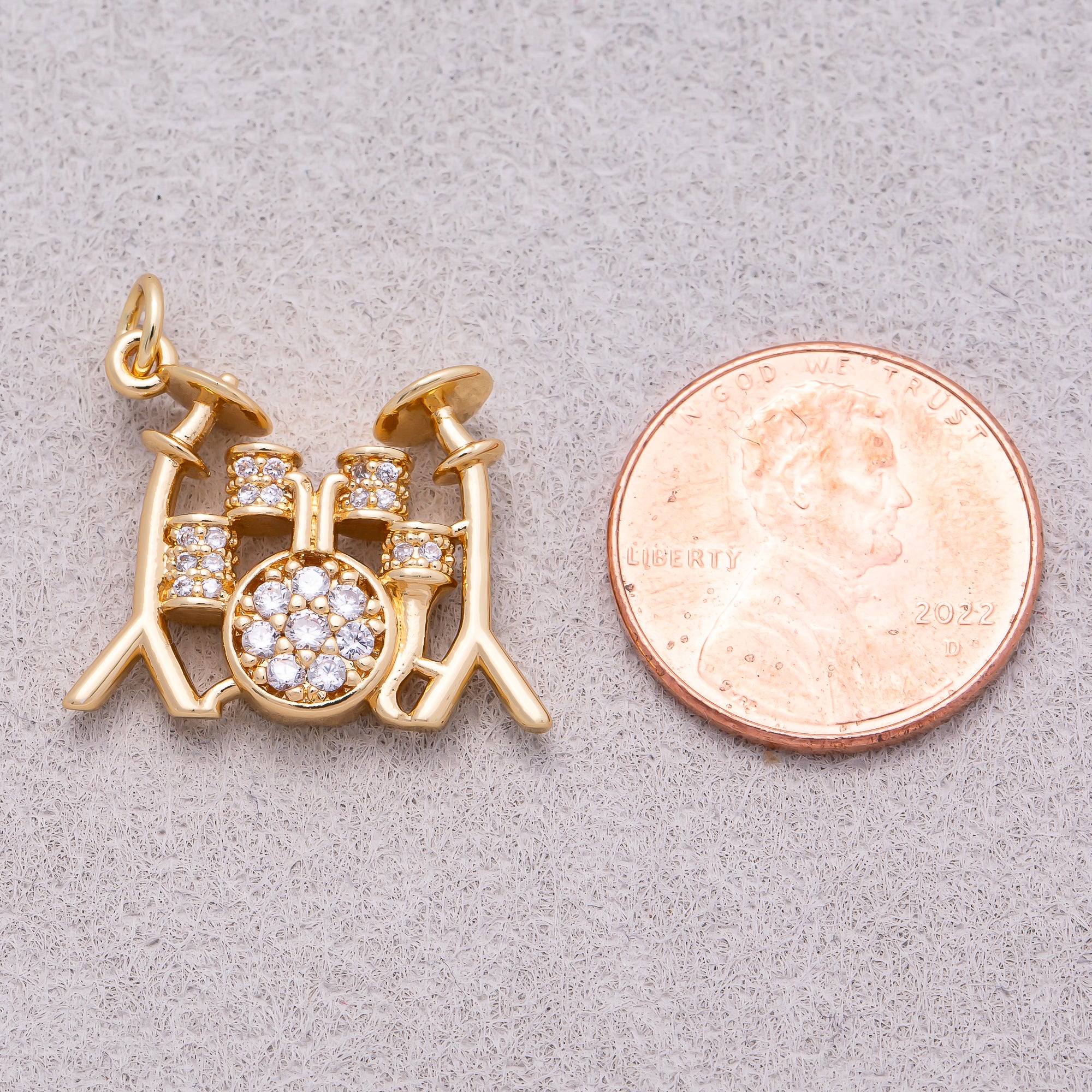 16K Gold Plated Micro Paved CZ Drum Band Musical Instrument Charm - Sold Each