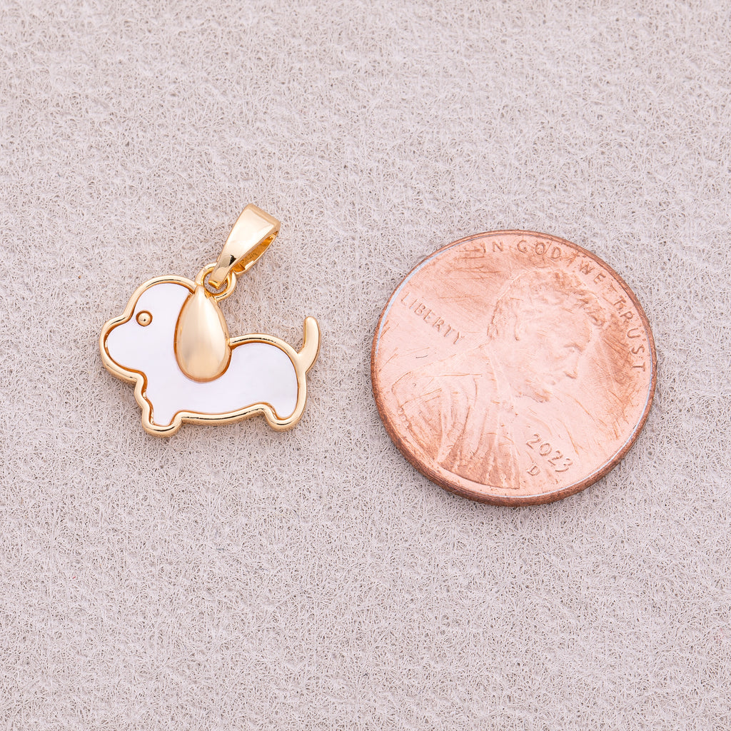16K Gold Plated Mother Of Pearl Cute Puppy Animal Pendant - Sold Each