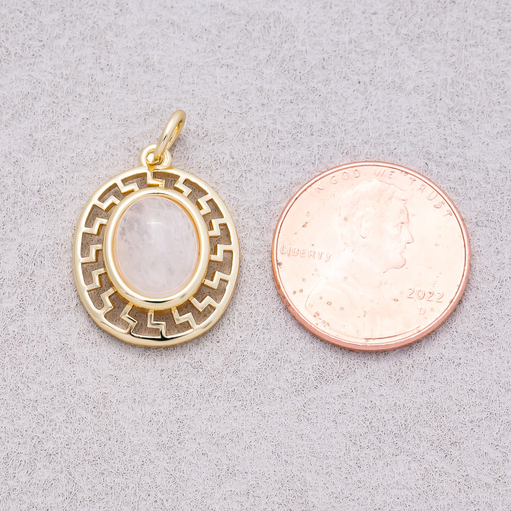 16K Gold Plated Colorful Natural Gemstone Filigree Oval Charm - Sold Each