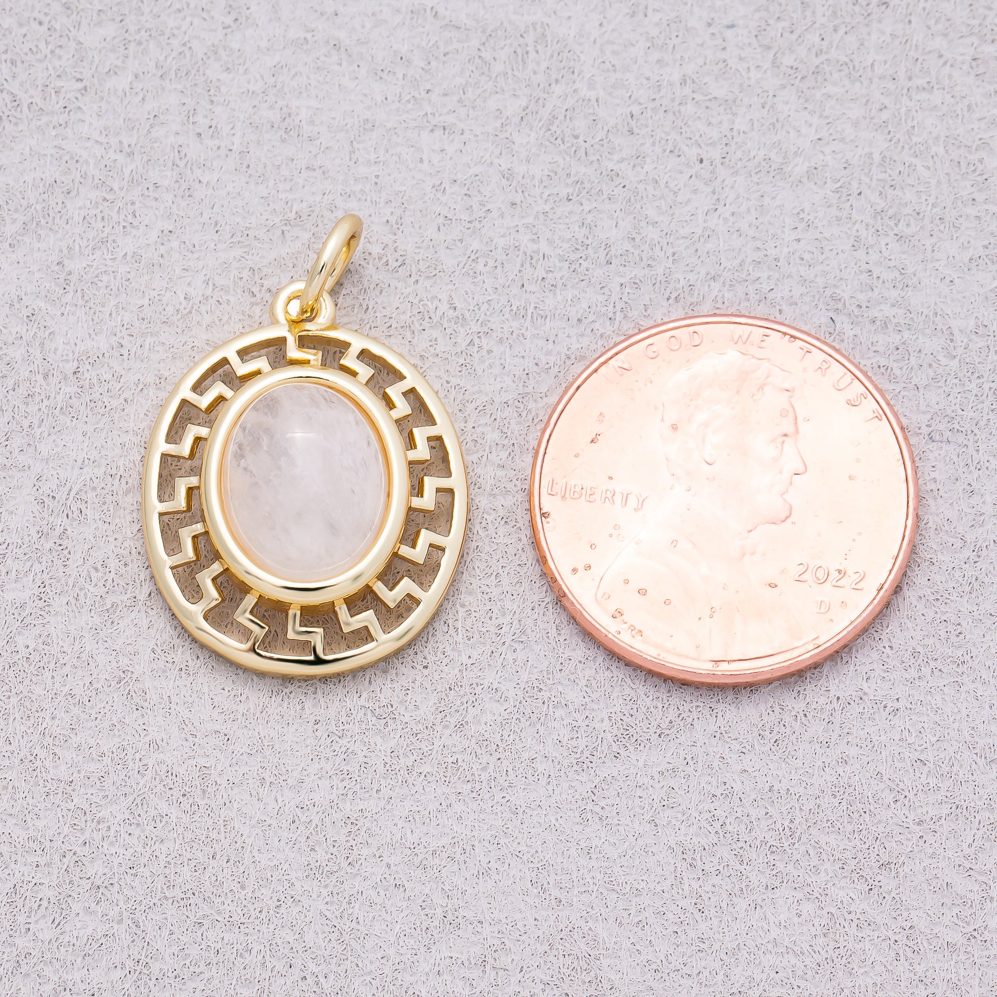 16K Gold Plated Colorful Natural Gemstone Filigree Oval Charm - Sold Each