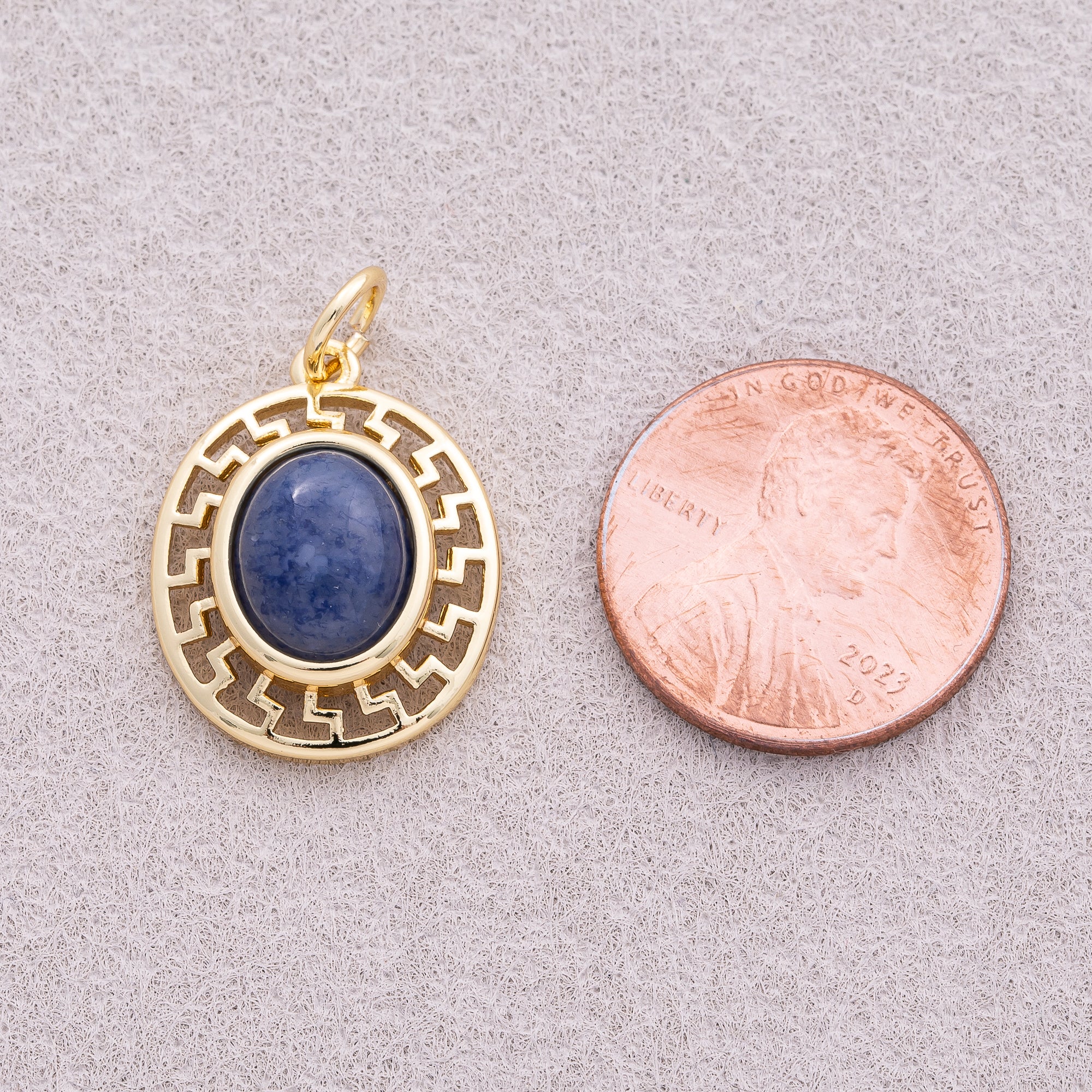 16K Gold Plated Blue Aventurin Natural Gemstone Oval Charm - Sold Each