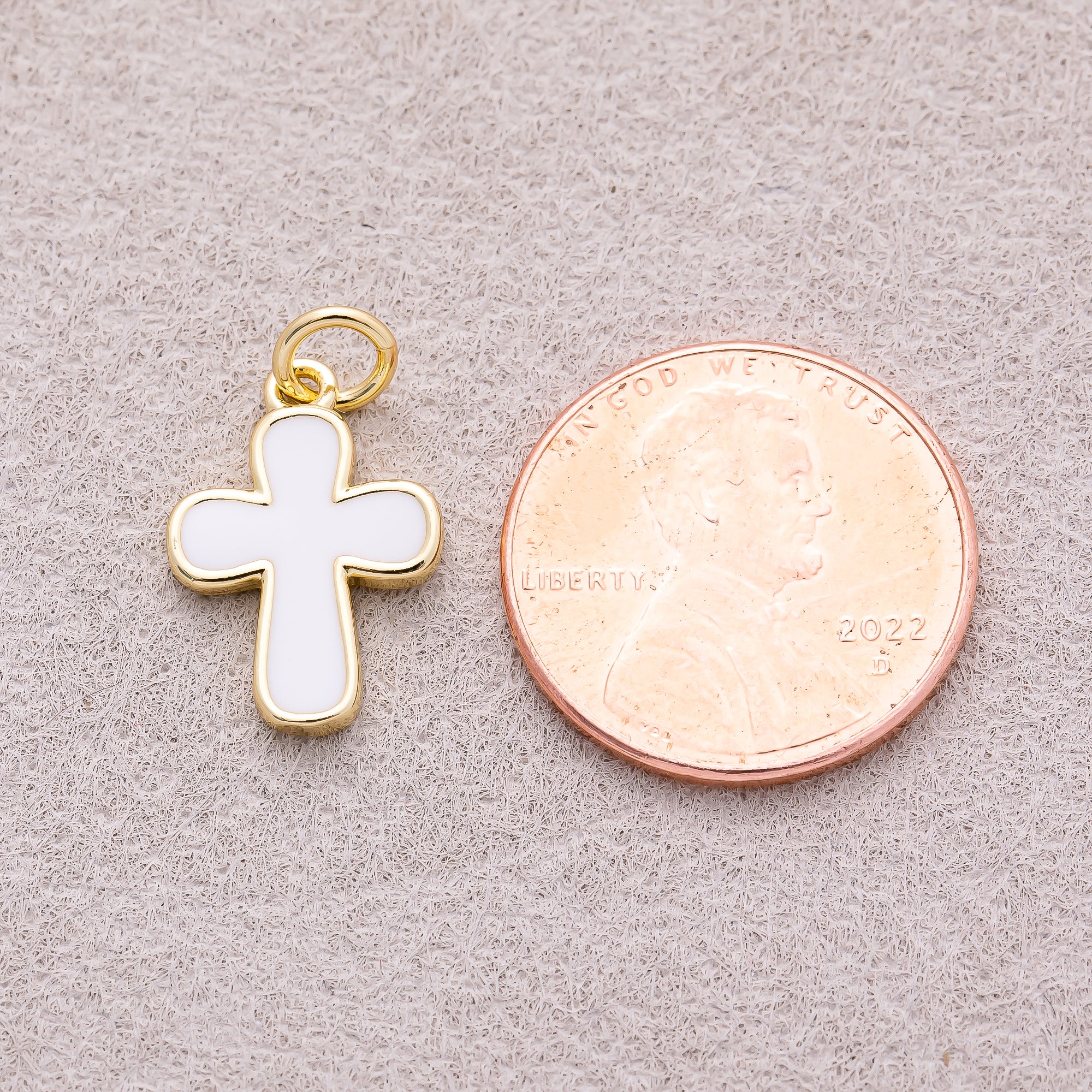 16K Gold Plated Bezel Set Acrylic Religious Cross Charm - Sold Each