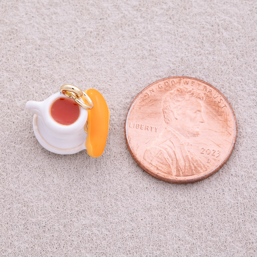 16K Gold Plated Breakfast Bread and Coffee Enamel Pendant - Sold Each