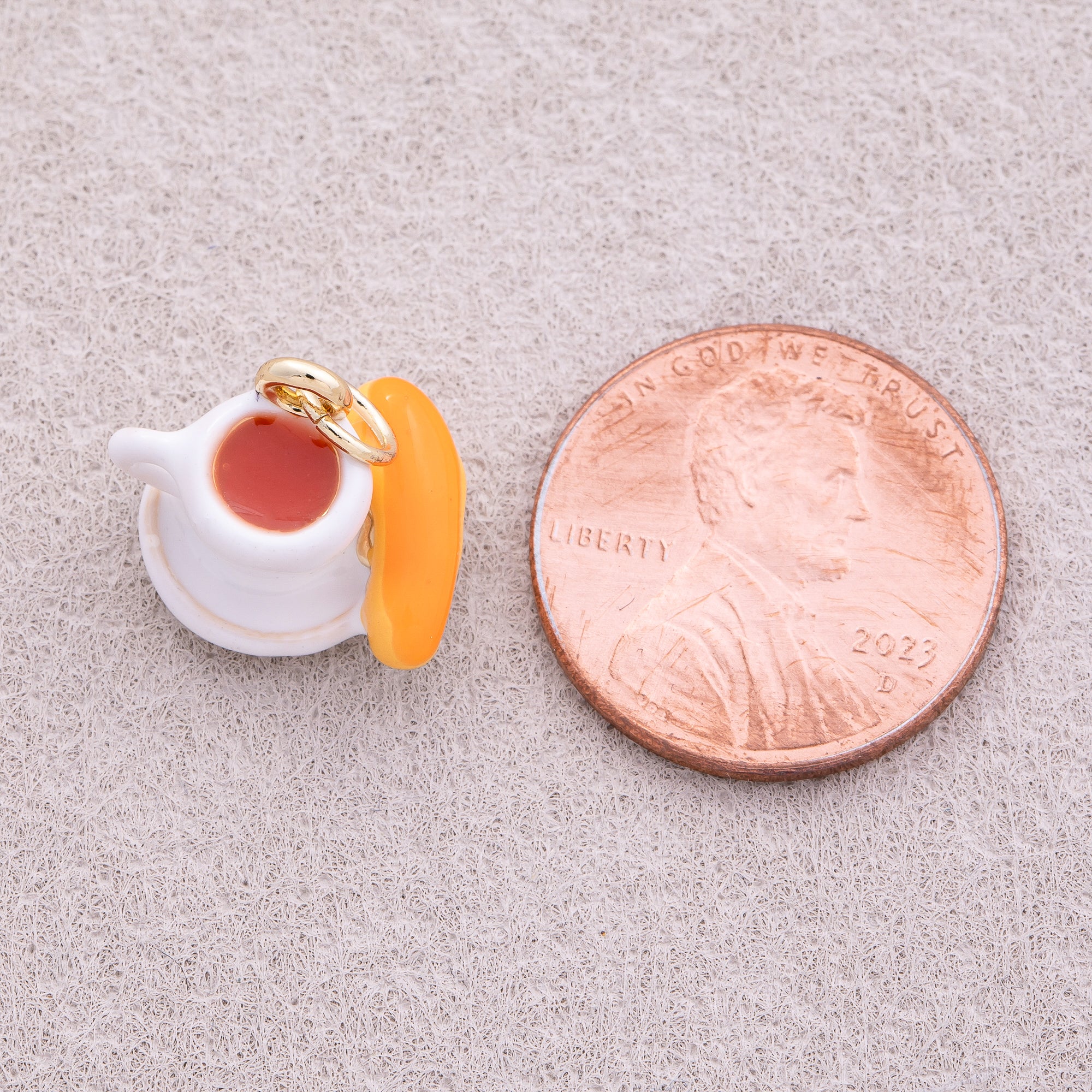 16K Gold Plated Breakfast Bread and Coffee Enamel Pendant - Sold Each
