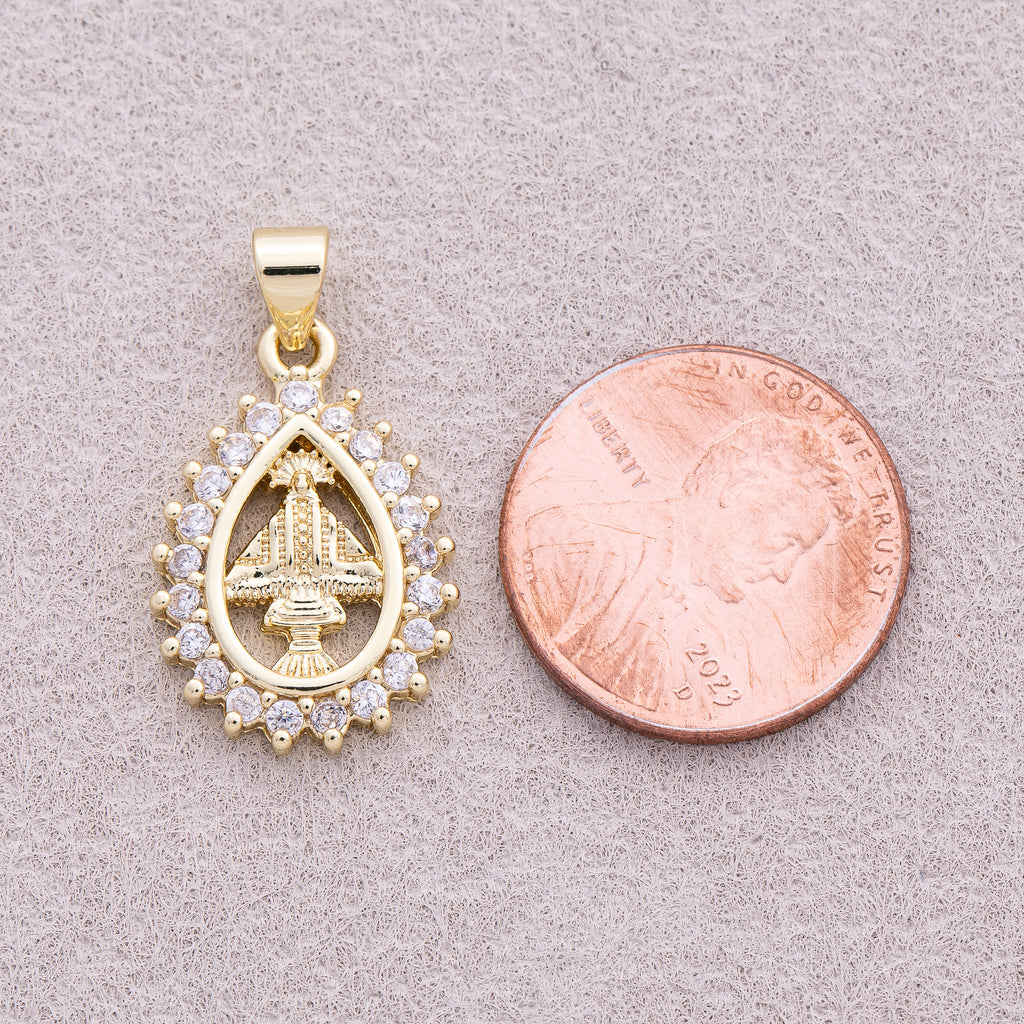 16K Gold Plated Micro Paved CZ Religious Teardrop Pendant - Sold Each
