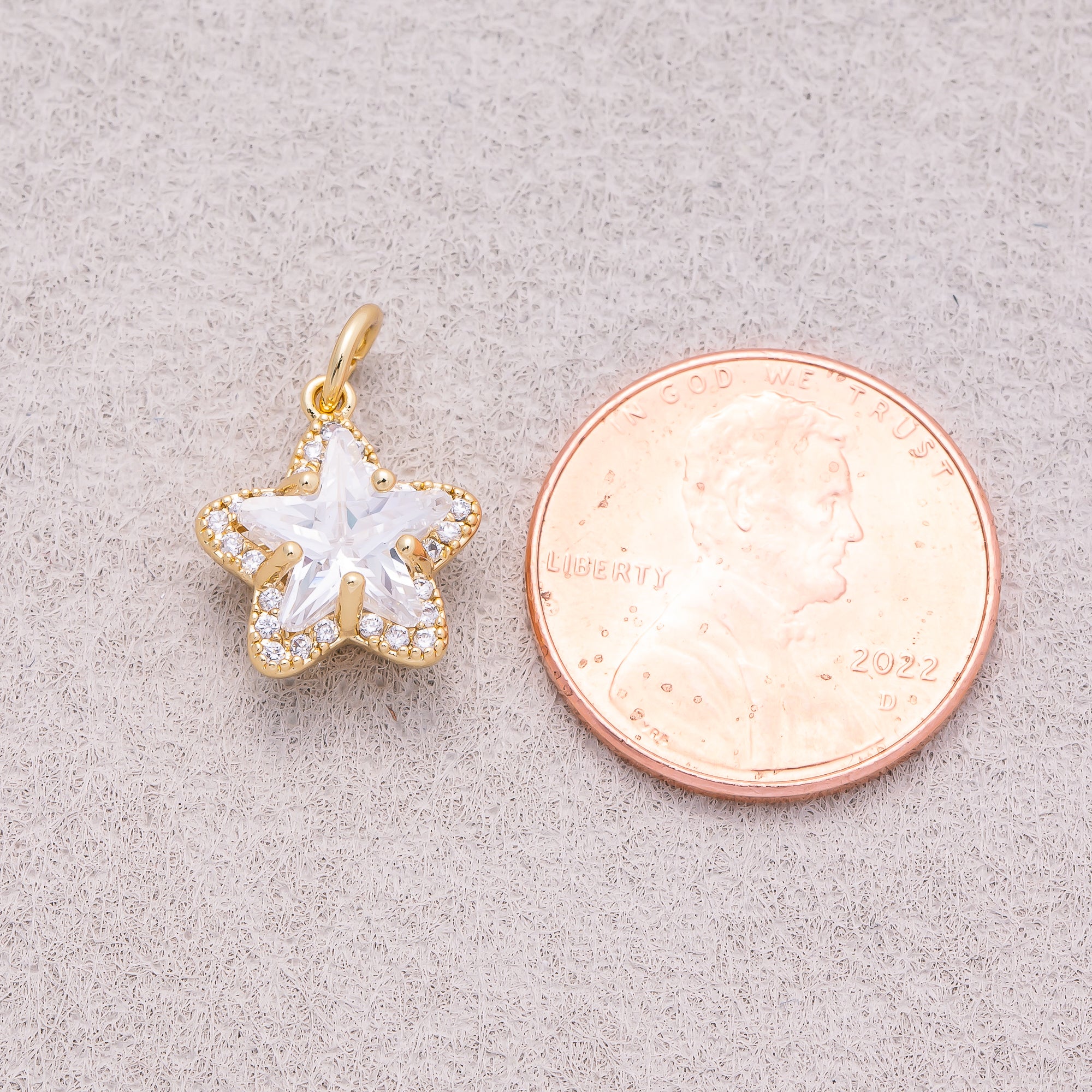 16K Gold Plated Micro Paved CZ Celestial Star Mini Charm - Sold Each