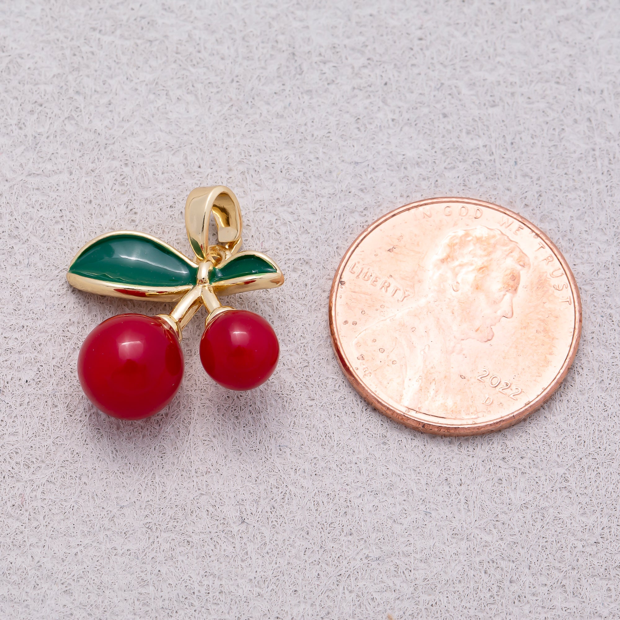 16K Gold Plated Red Enamel Cherry Fruit Pendant - Sold Each