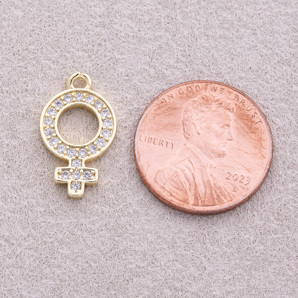 16K Gold Plated Micro Paved CZ Venus Symbol Pendant - Sold Each