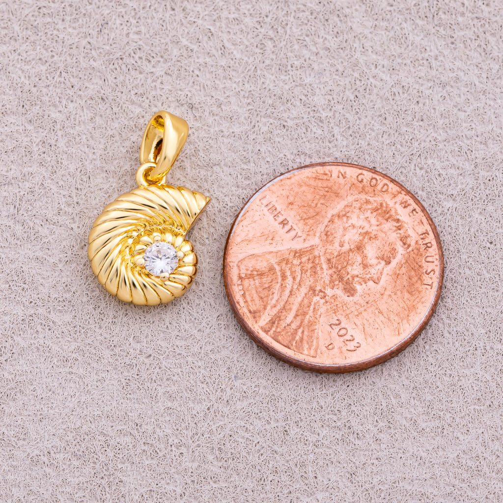 16K Gold Plated Solitaire CZ Ocean Seashell Charm - Sold Each
