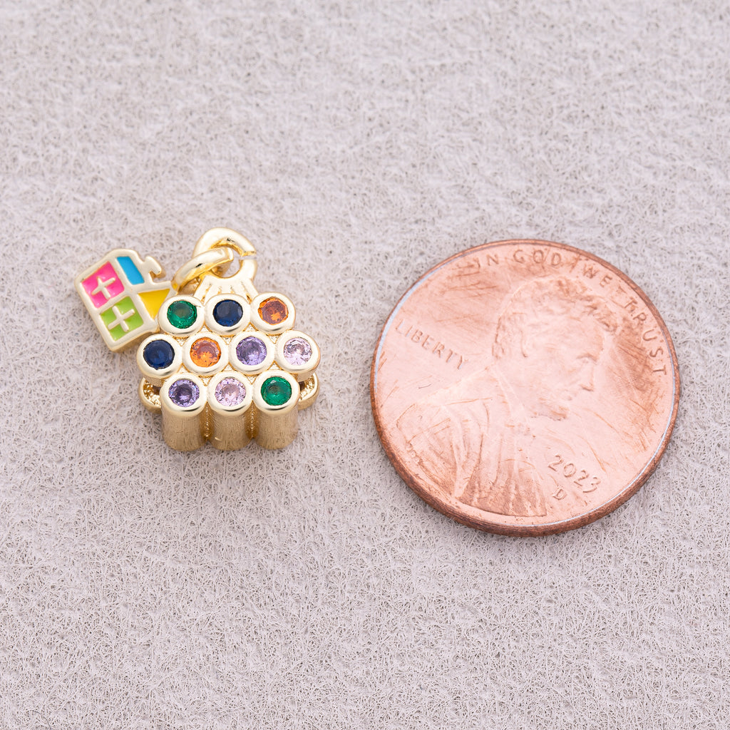 16K Gold Plated Colorful CZ Enamel House Enamel Charm - Sold Each