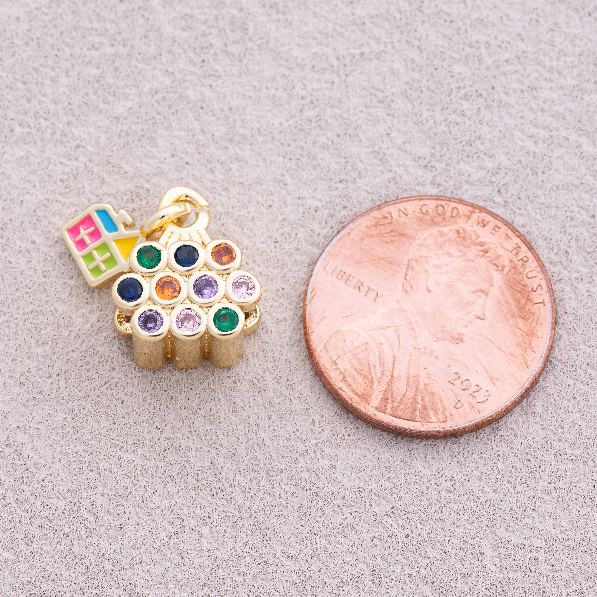 16K Gold Plated Colorful CZ Enamel House Enamel Charm - Sold Each