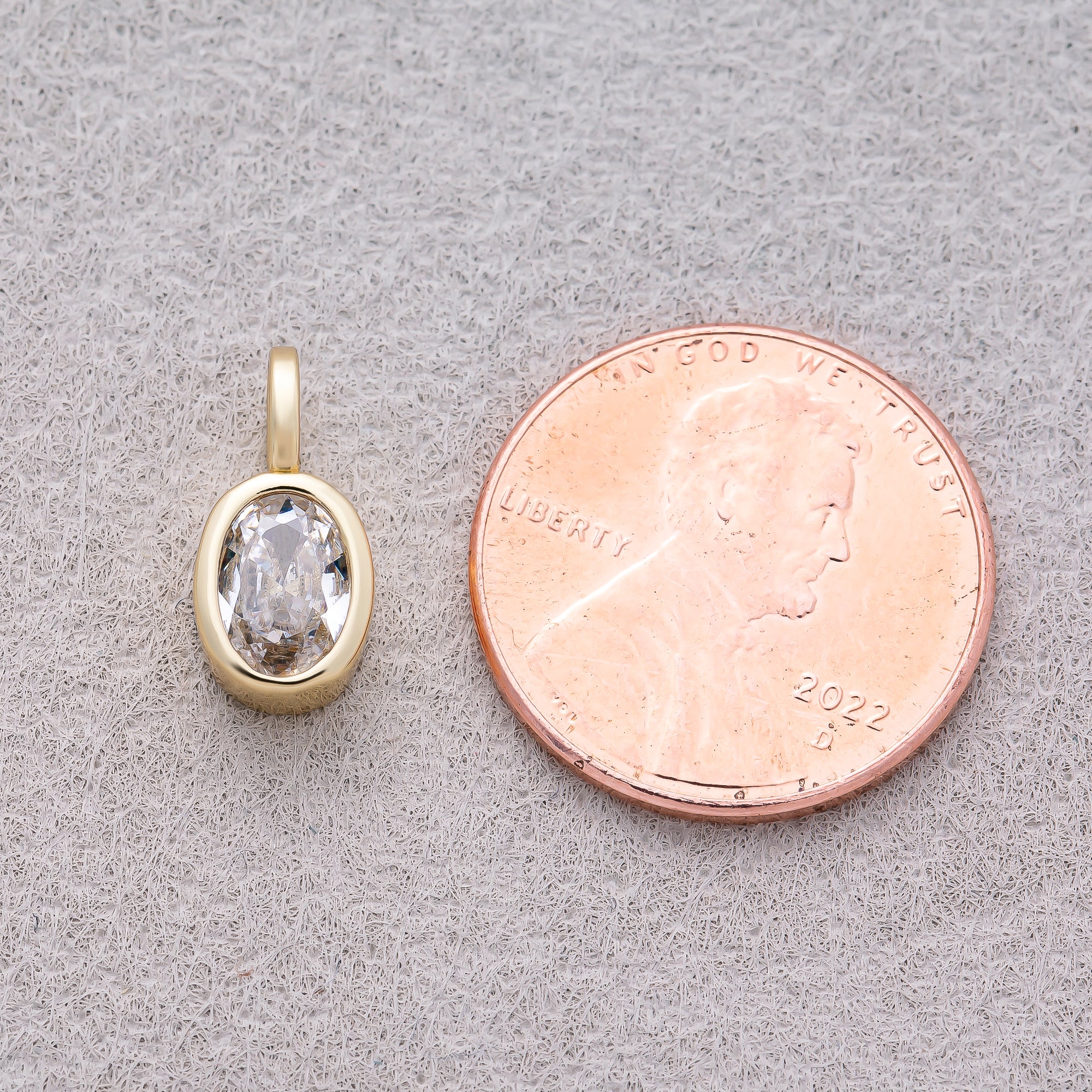 16K Gold Plated Bezel Set CZ Oval Pendant - Sold Each