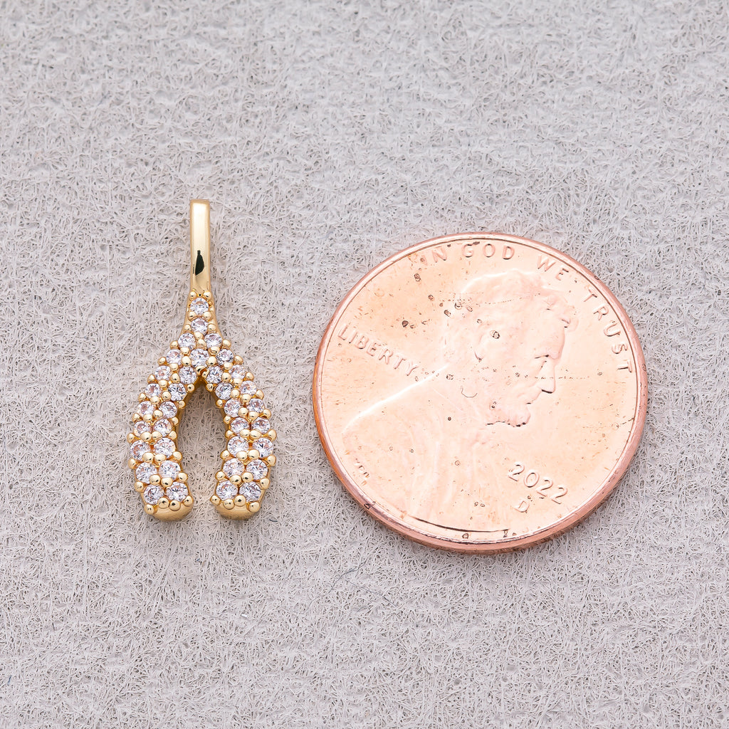 16K Gold Plated Clear Micro Paved CZ Wishbone Lucky Mini Pendant - Sold Each